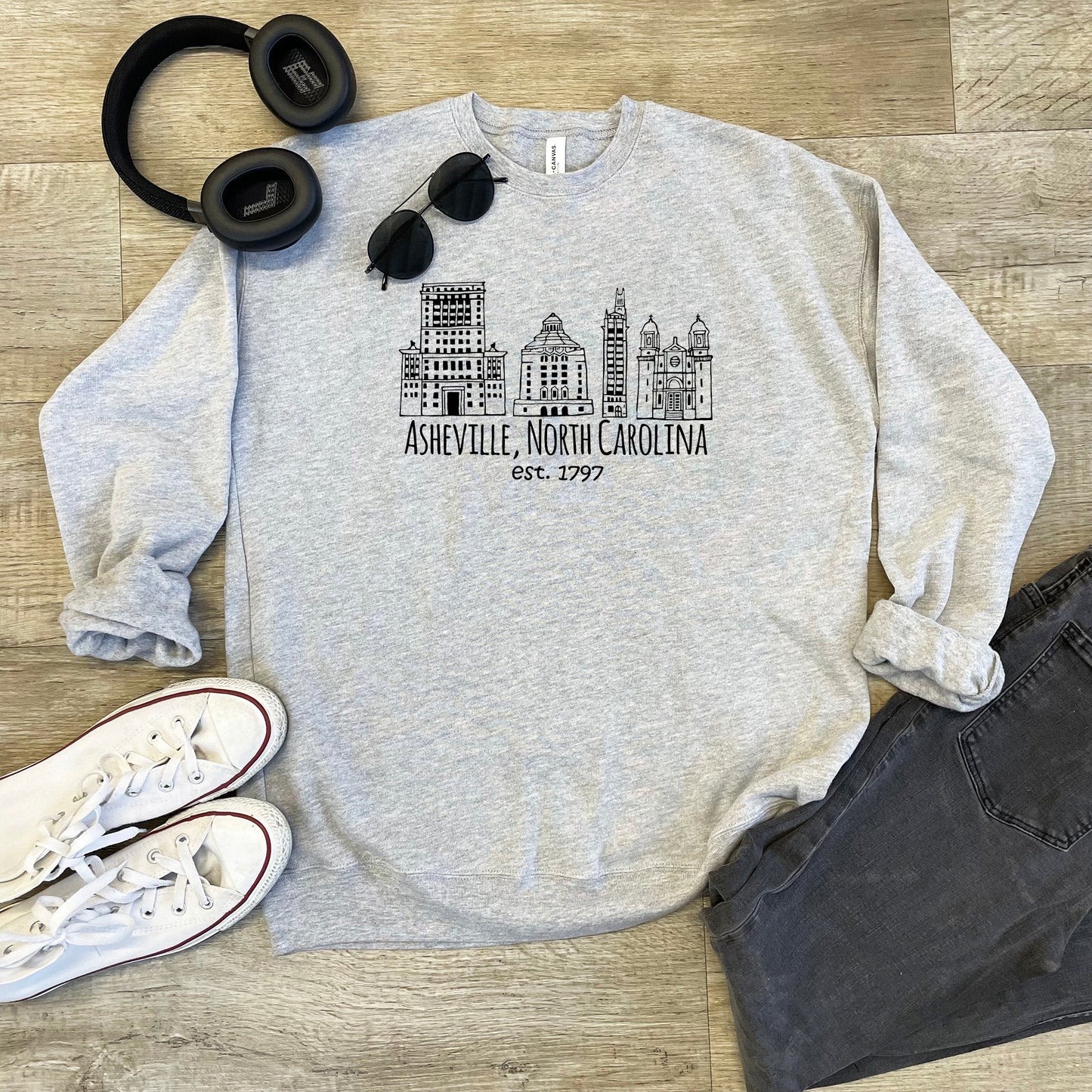 Downtown Historic Asheville NC - Unisex Sweatshirt - Heather Gray, Dusty Blue, Mauve, or Gold