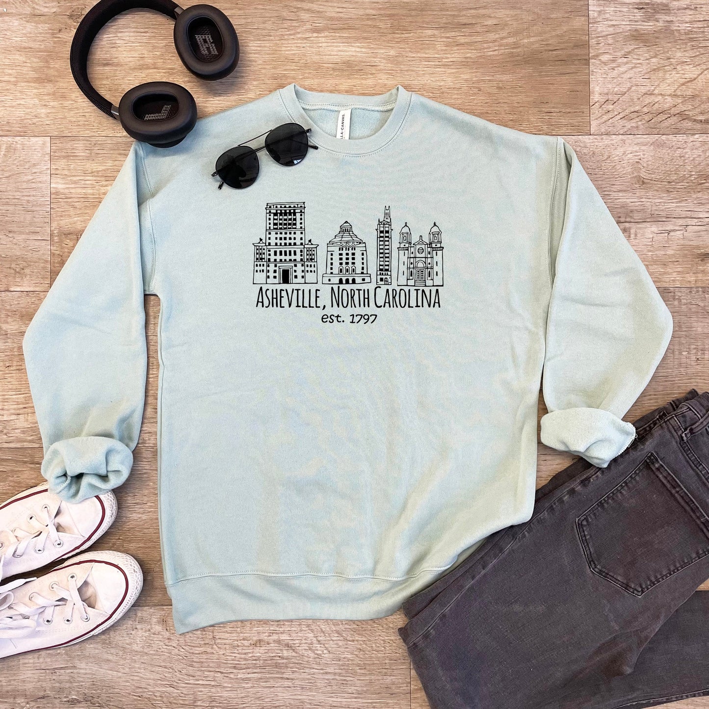 Downtown Historic Asheville NC - Unisex Sweatshirt - Heather Gray, Dusty Blue, Mauve, or Gold