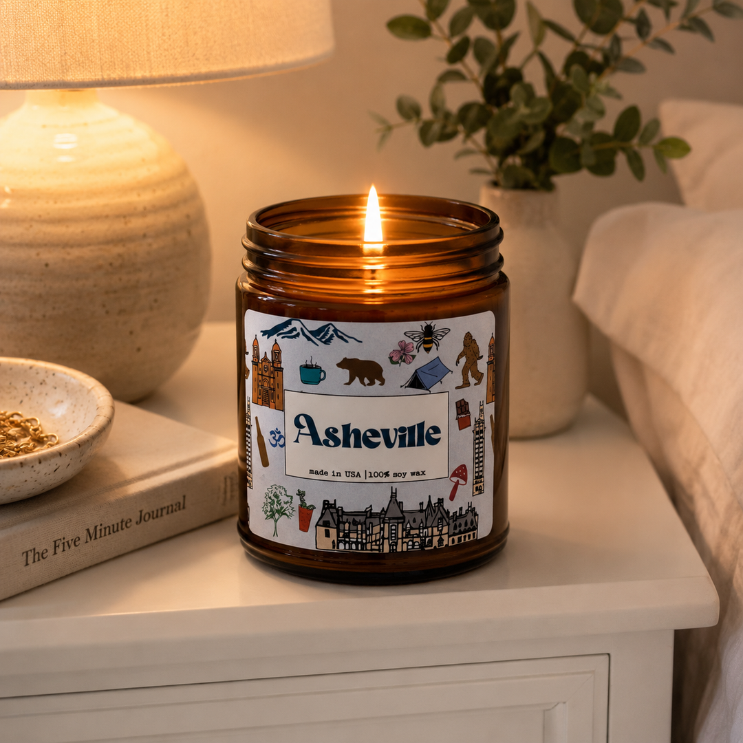 Asheville - 9oz Amber Glass Jar Soy Candle - Choose Your Scent