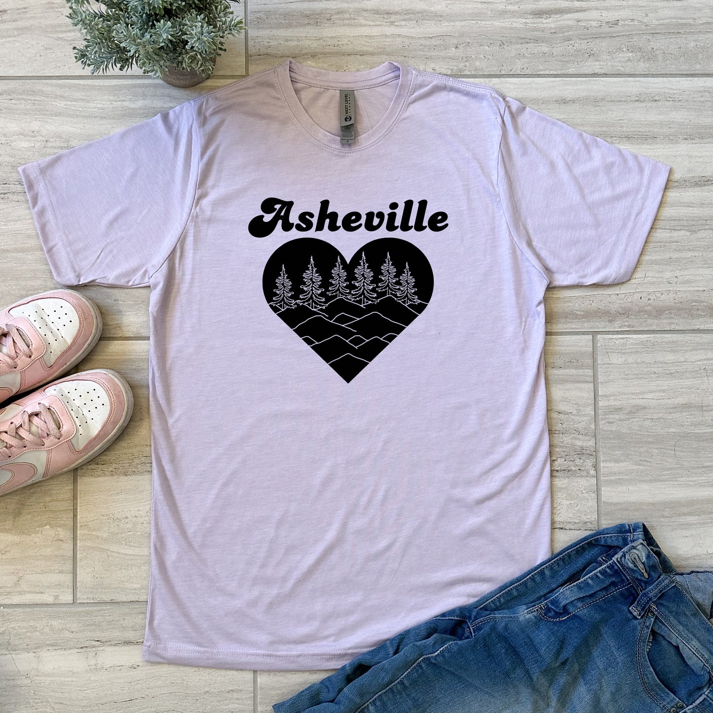 Asheville Heart - Men's / Unisex Tee - Stonewash Blue, Sage, Lavender, or Heather Gray