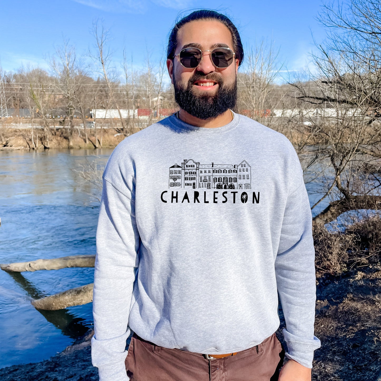 Charleston Rainbow Row - Unisex Sweatshirt - Heather Gray, Dusty Blue, Mauve, or Gold