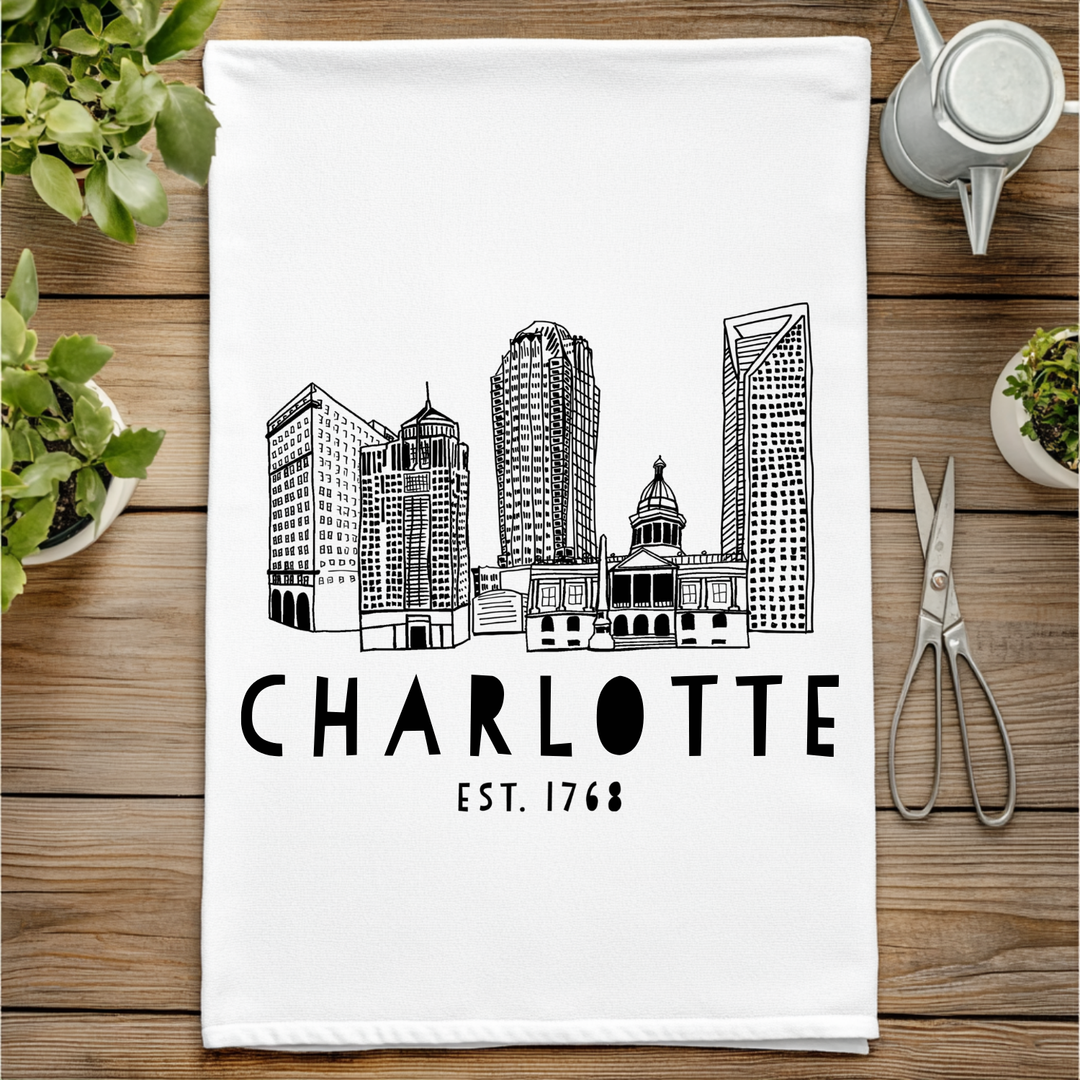 Charlotte, NC Skyline Kitchen Towel - MoonlightMakers