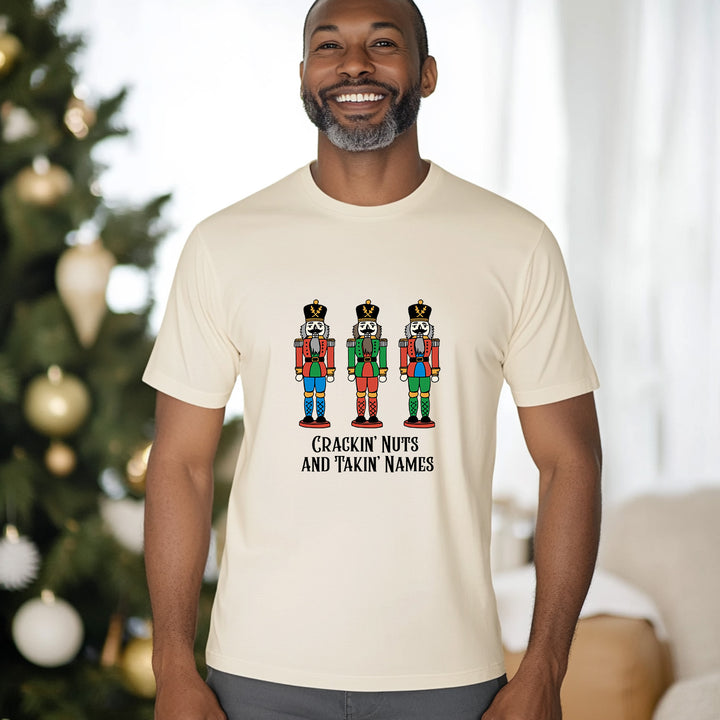 Crackin’ Nuts + Takin’ Names - Christmas Men's / Unisex Tee - Oatmeal