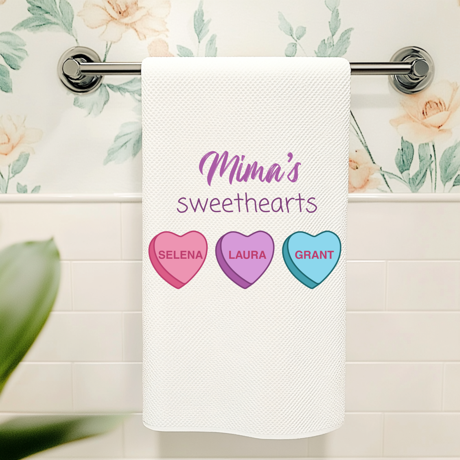 Custom Grandma Valentine's Gift - Grandma's Sweethearts + Grandkid Names - Personalized Kitchen Towel