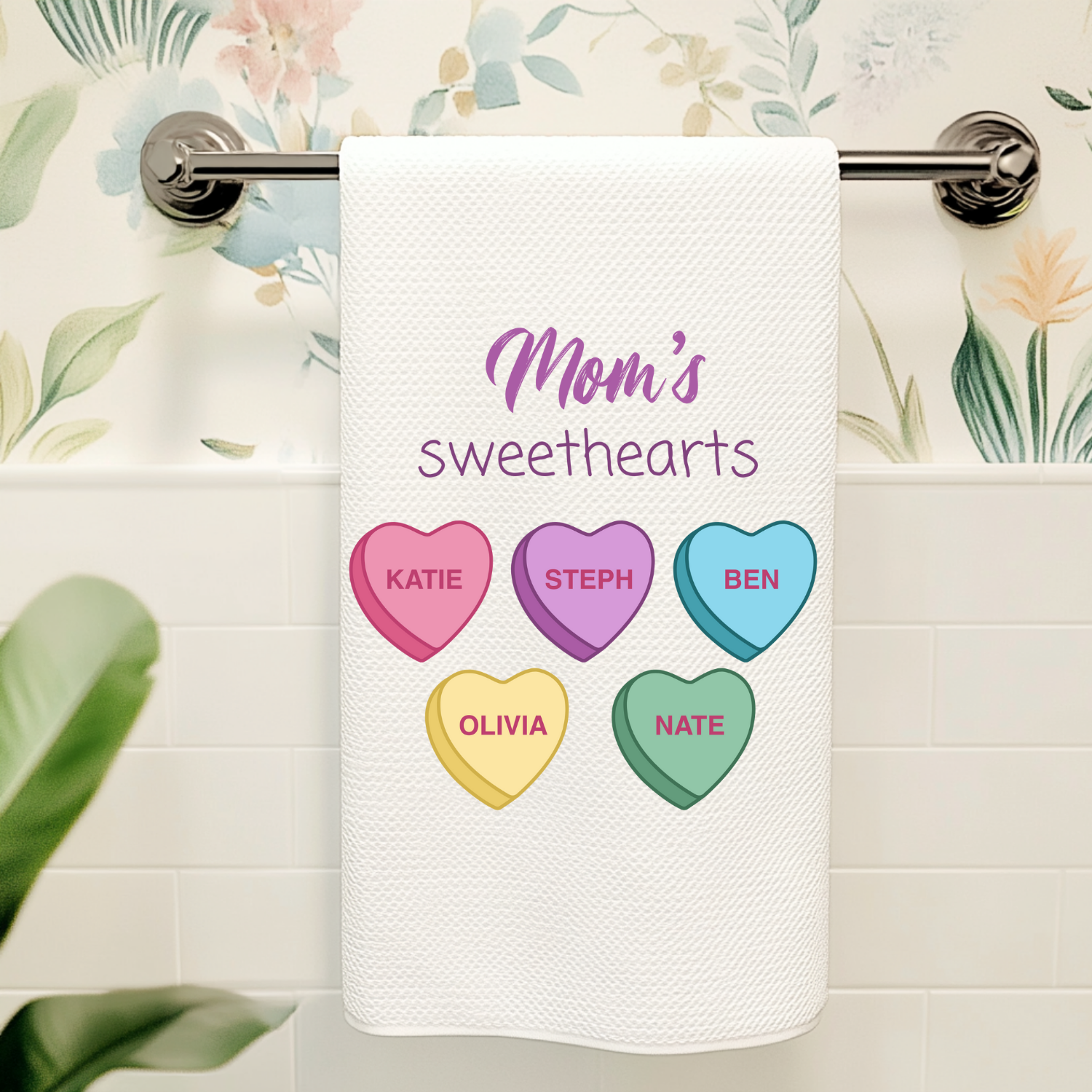 Custom Mom Valentine's Gift - Mom's Sweethearts - Personalized Kitchen Towel