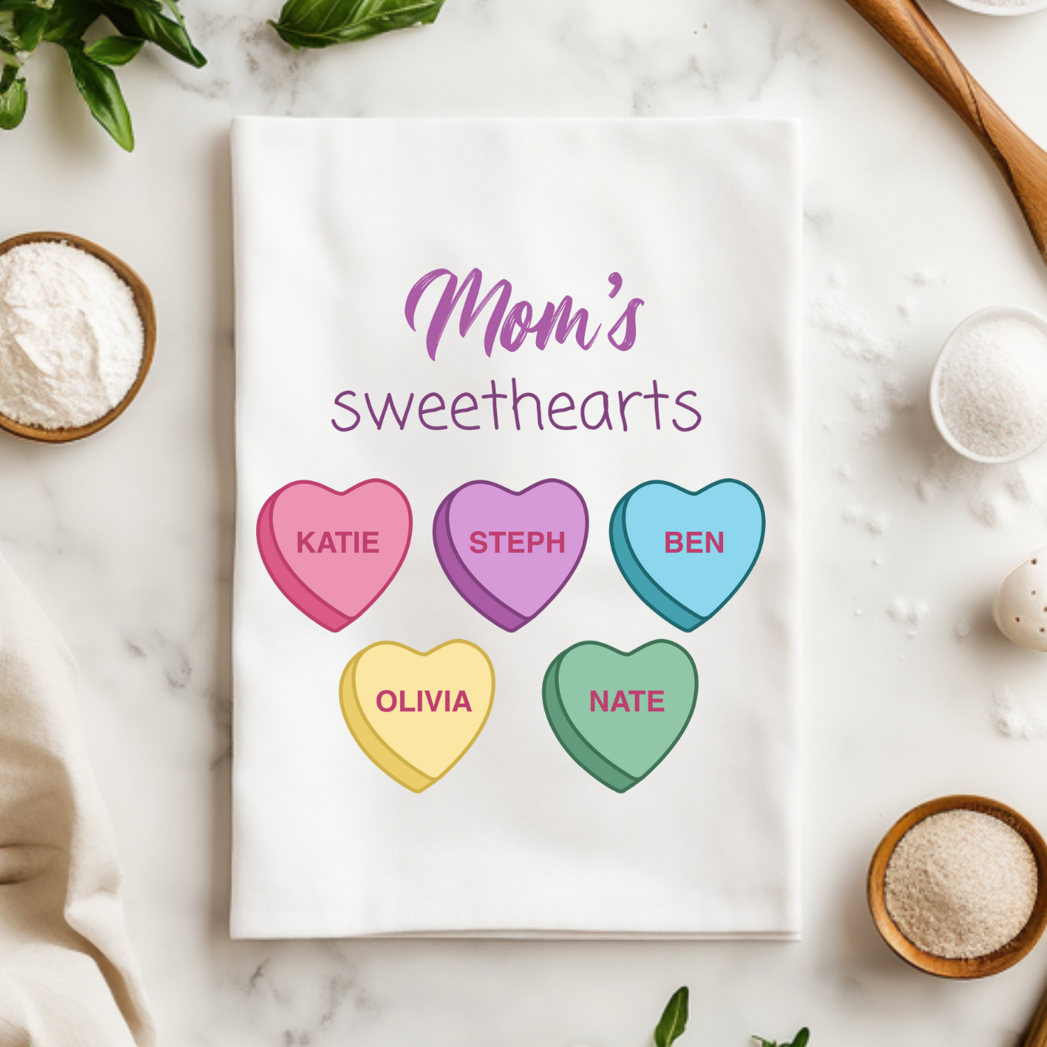 Custom Mom Valentine's Gift - Mom's Sweethearts - Personalized Kitchen Towel