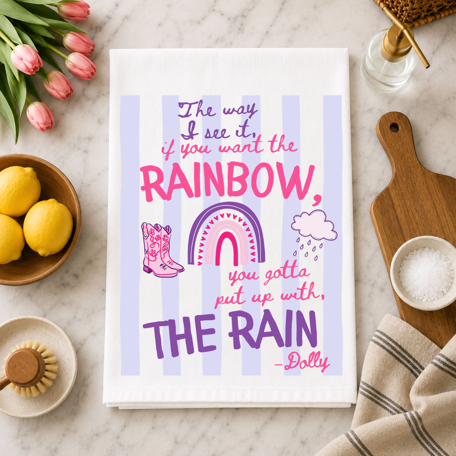 Dolly Rainbow & Rain Kitchen Towel
