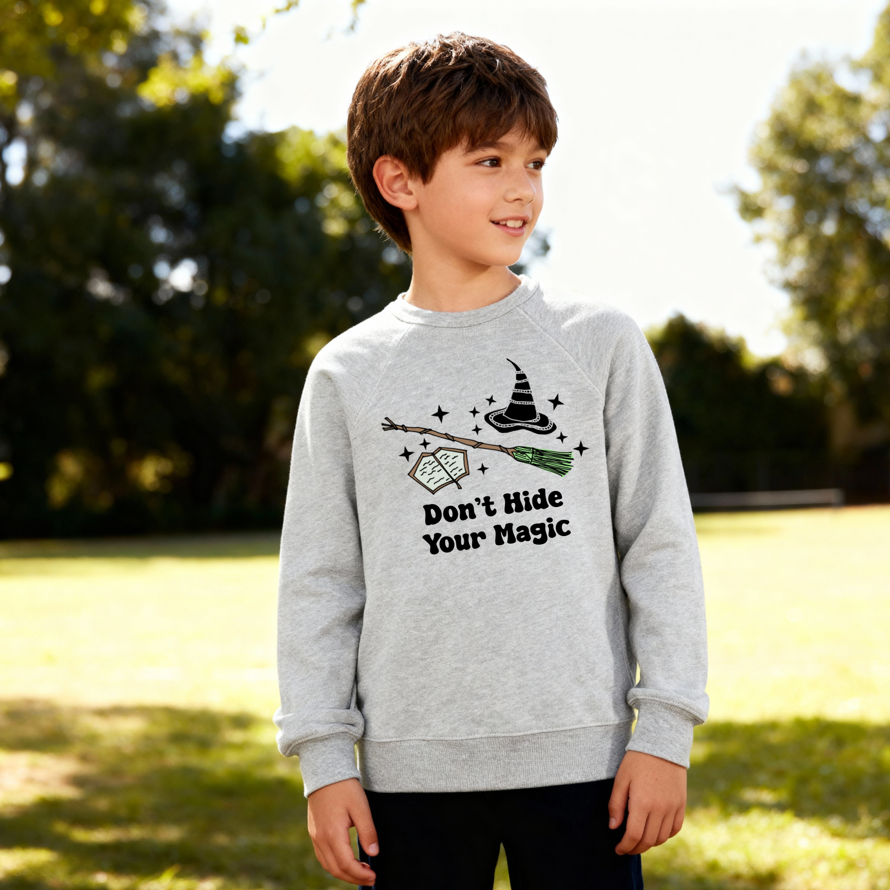 Don't Hide Your Magic - Wicked Inspired Gray Kid's Sweatshirt