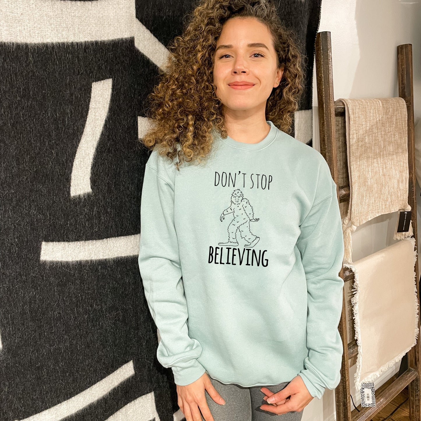 Don't Stop Believing (Bigfoot/ Sasquatch) - Unisex Sweatshirt - Heather Gray, Dusty Blue, Mauve, or Gold