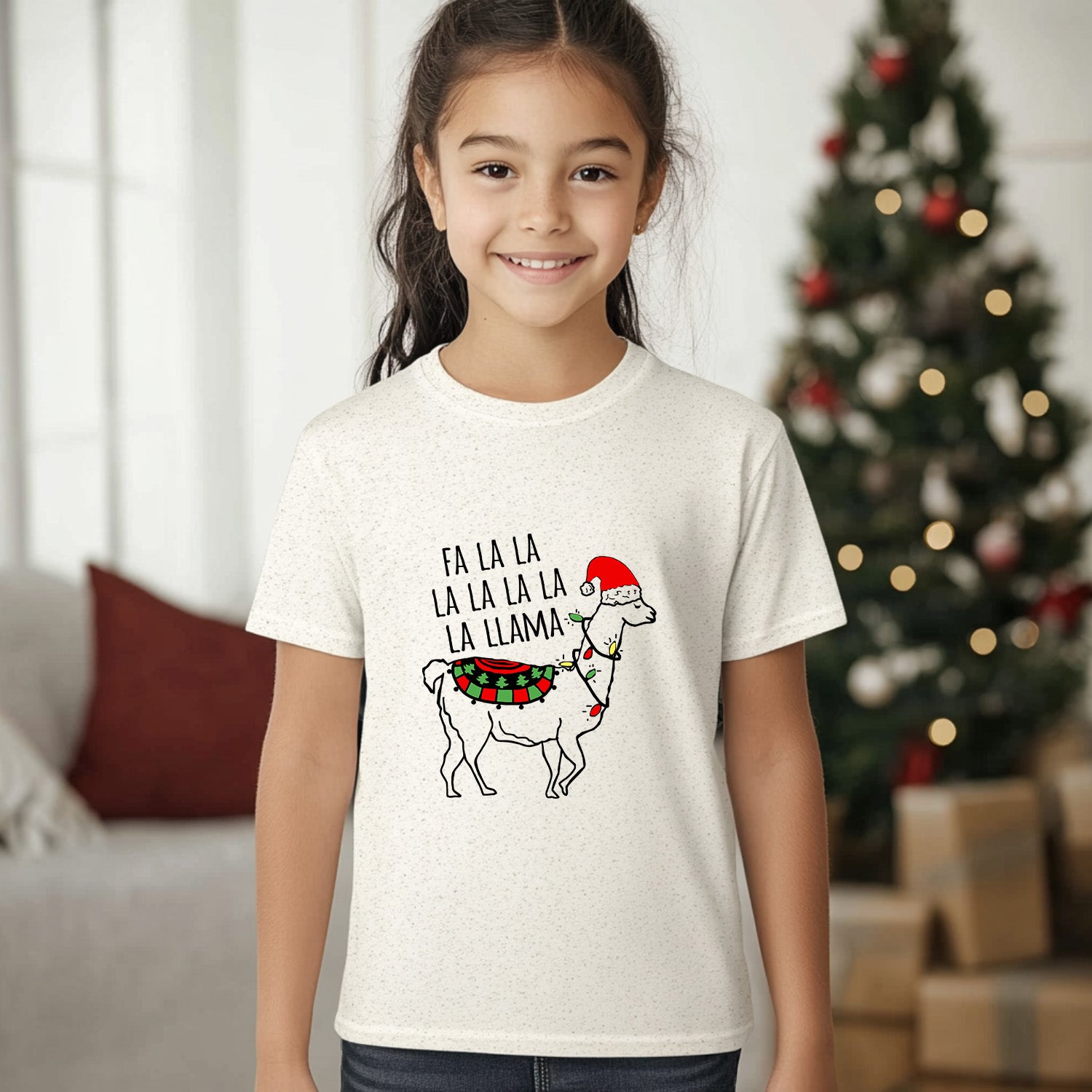 Fa La La La Llama - Christmas Kid's Tee - Oatmeal
