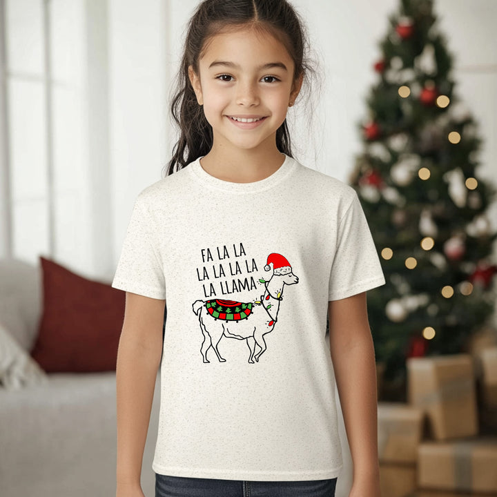 Fa La La La Llama - Christmas Kid's Tee - Oatmeal