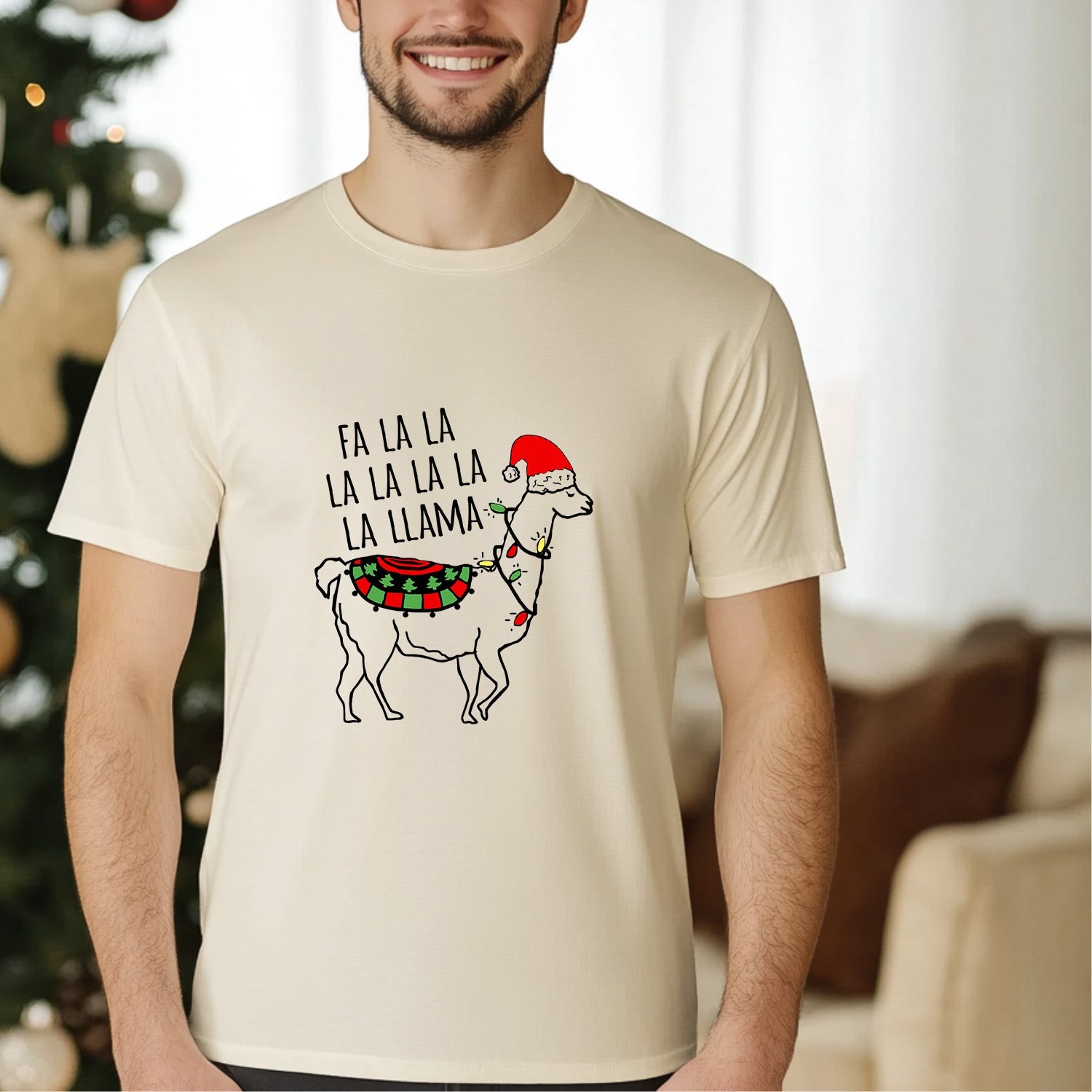 Fa La La La Llama - Christmas Men's / Unisex Tee - Oatmeal