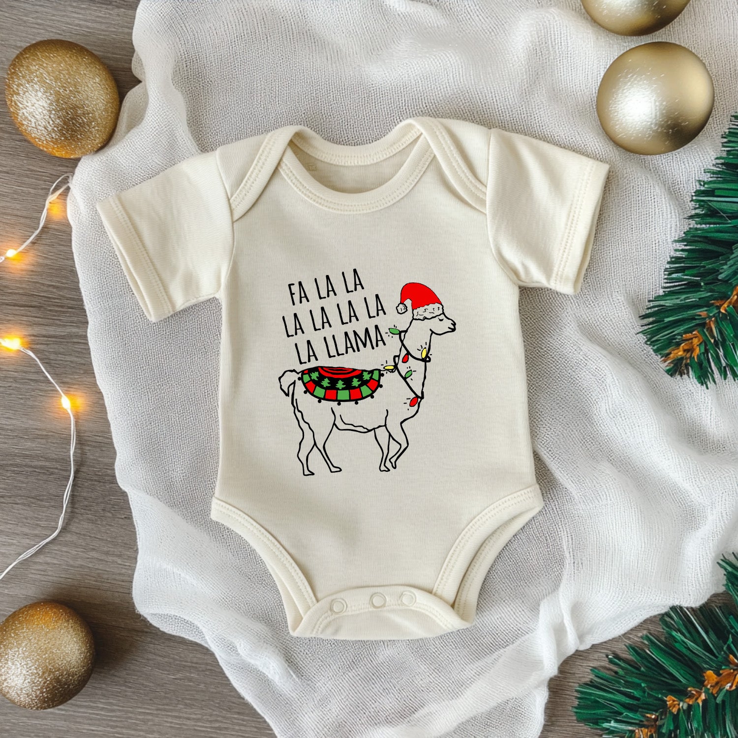 Fa La La La Llama - Christmas Onesie - Oatmeal