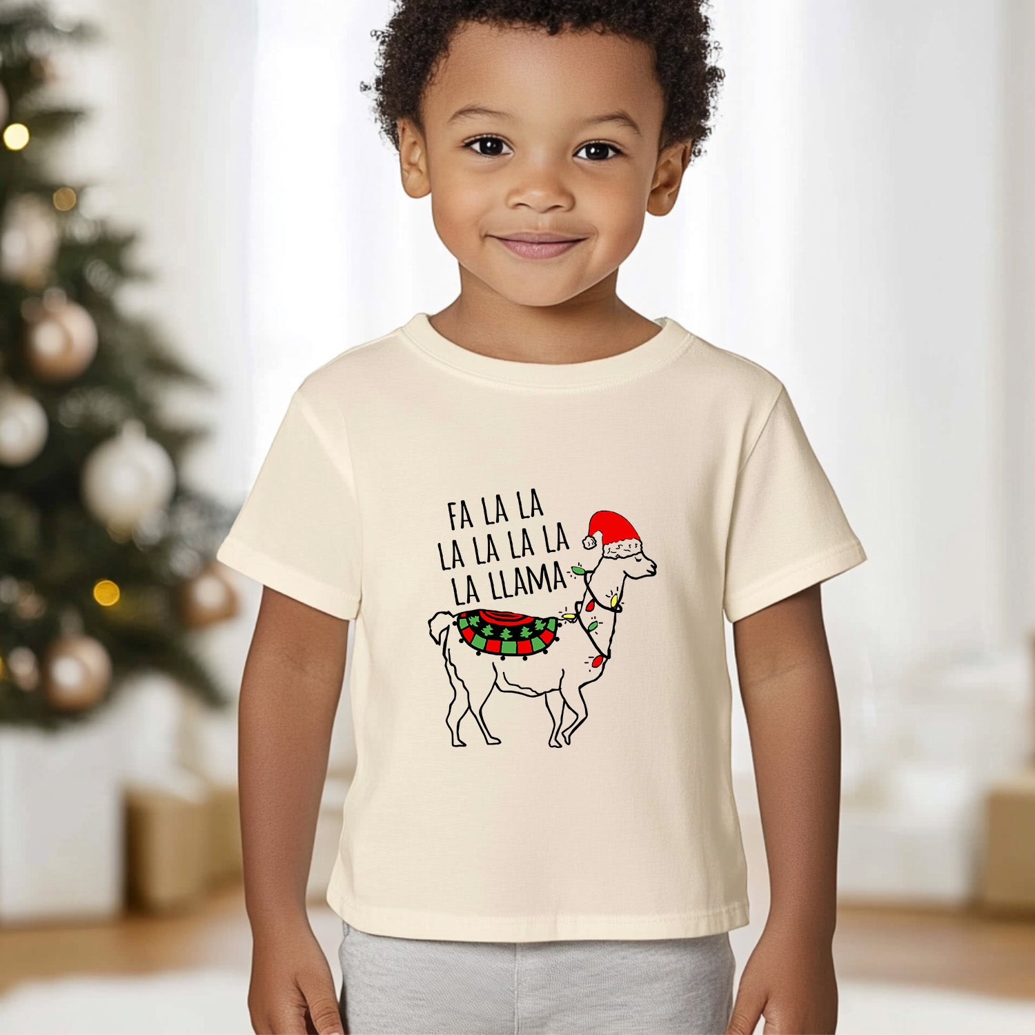 Fa La La La Llama - Christmas Toddler Tee - Oatmeal
