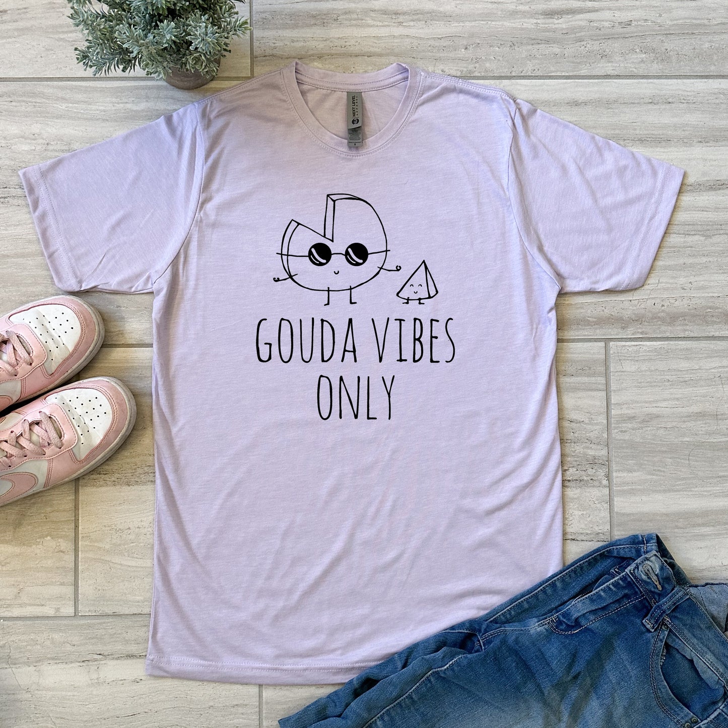 Gouda Vibes Only - Men's / Unisex Tee - Stonewash Blue, Sage, Lavender, or Heather Gray