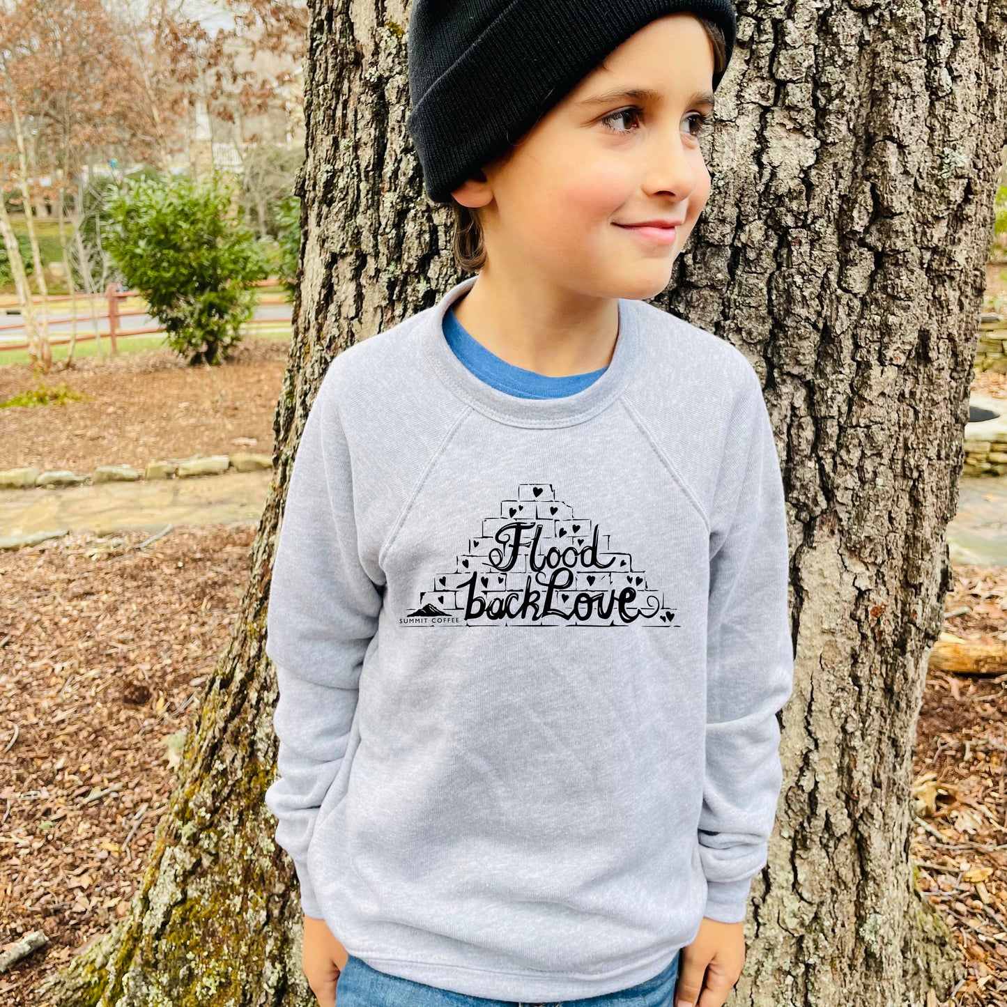 Summit Coffee Fundraiser - Kid's Sweatshirt - Flood Back Love - Mauve or Gray