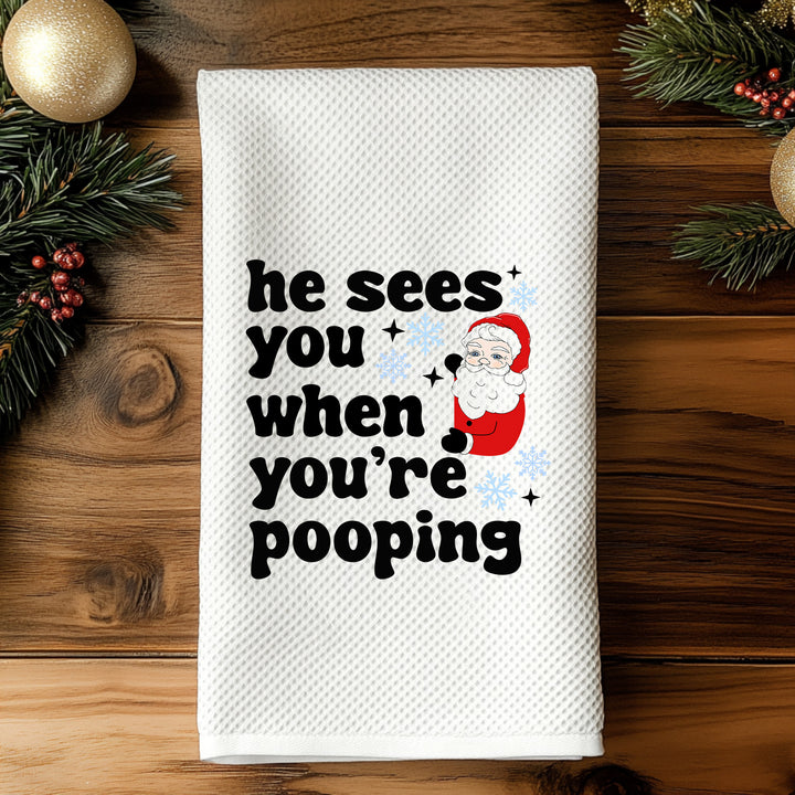 He Sees You - Christmas Kitchen Towel (Gag Gift/ White Elephant)