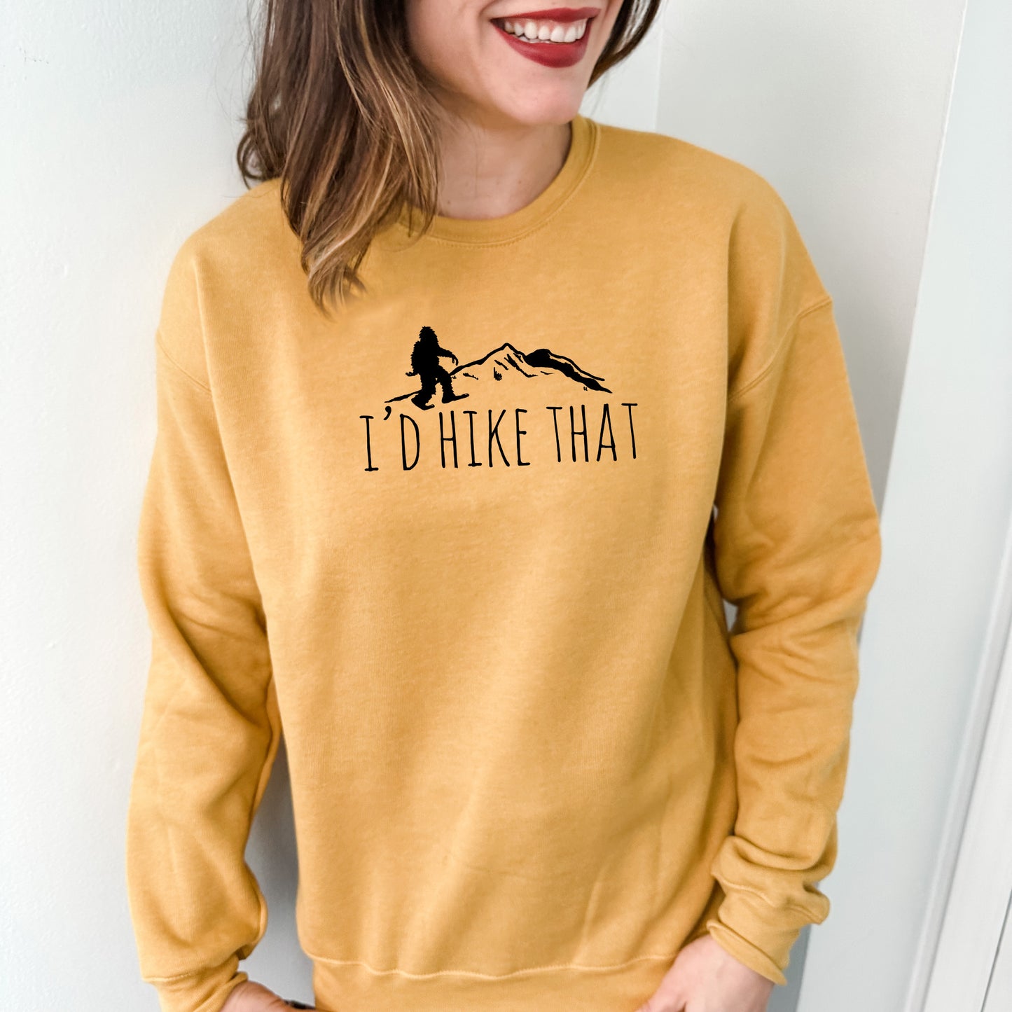 I'd Hike That - Unisex Sweatshirt - Heather Gray, Dusty Blue, Mauve, or Gold