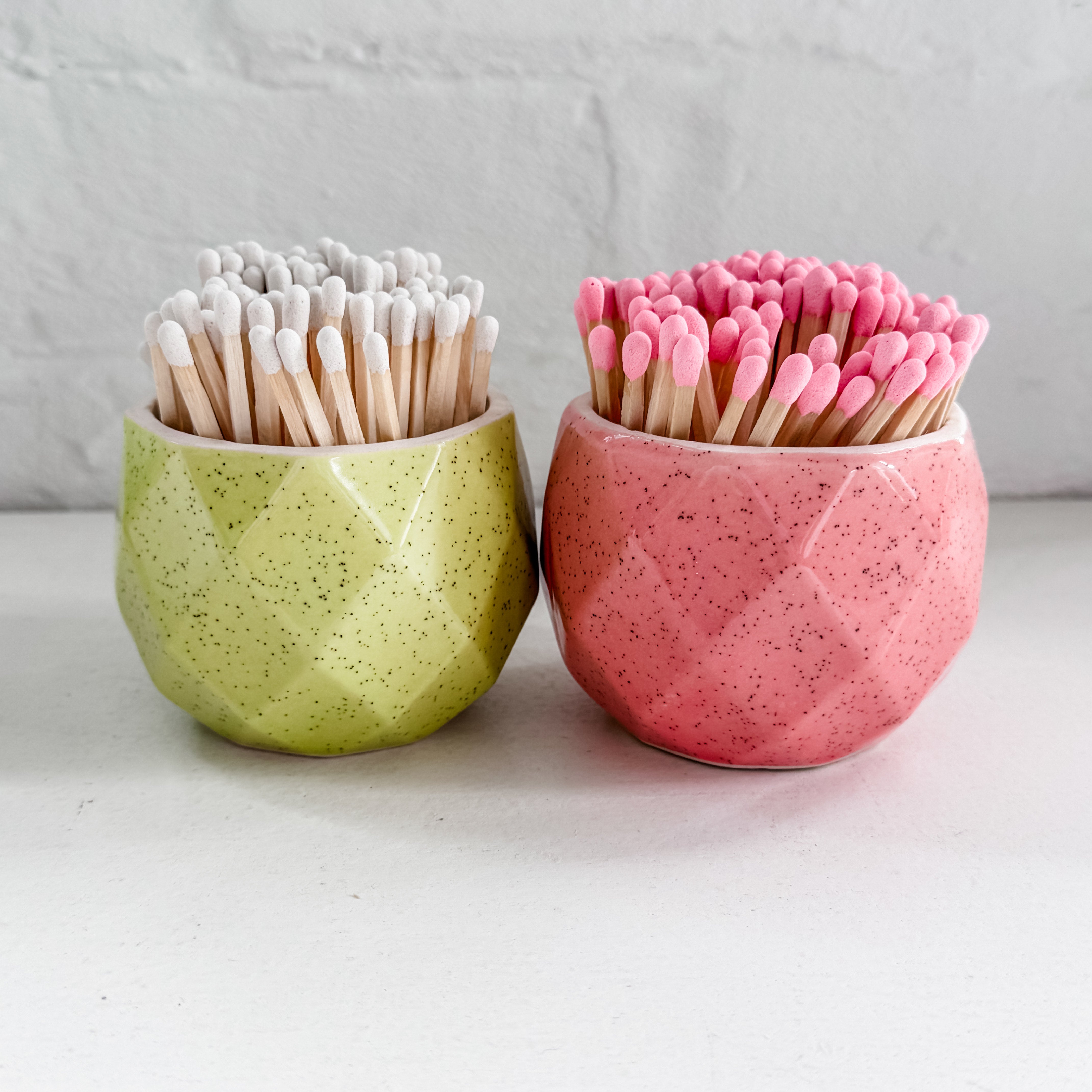 Wicked Inspired Set of Geometric Match Holders with Matches - Pink + Green