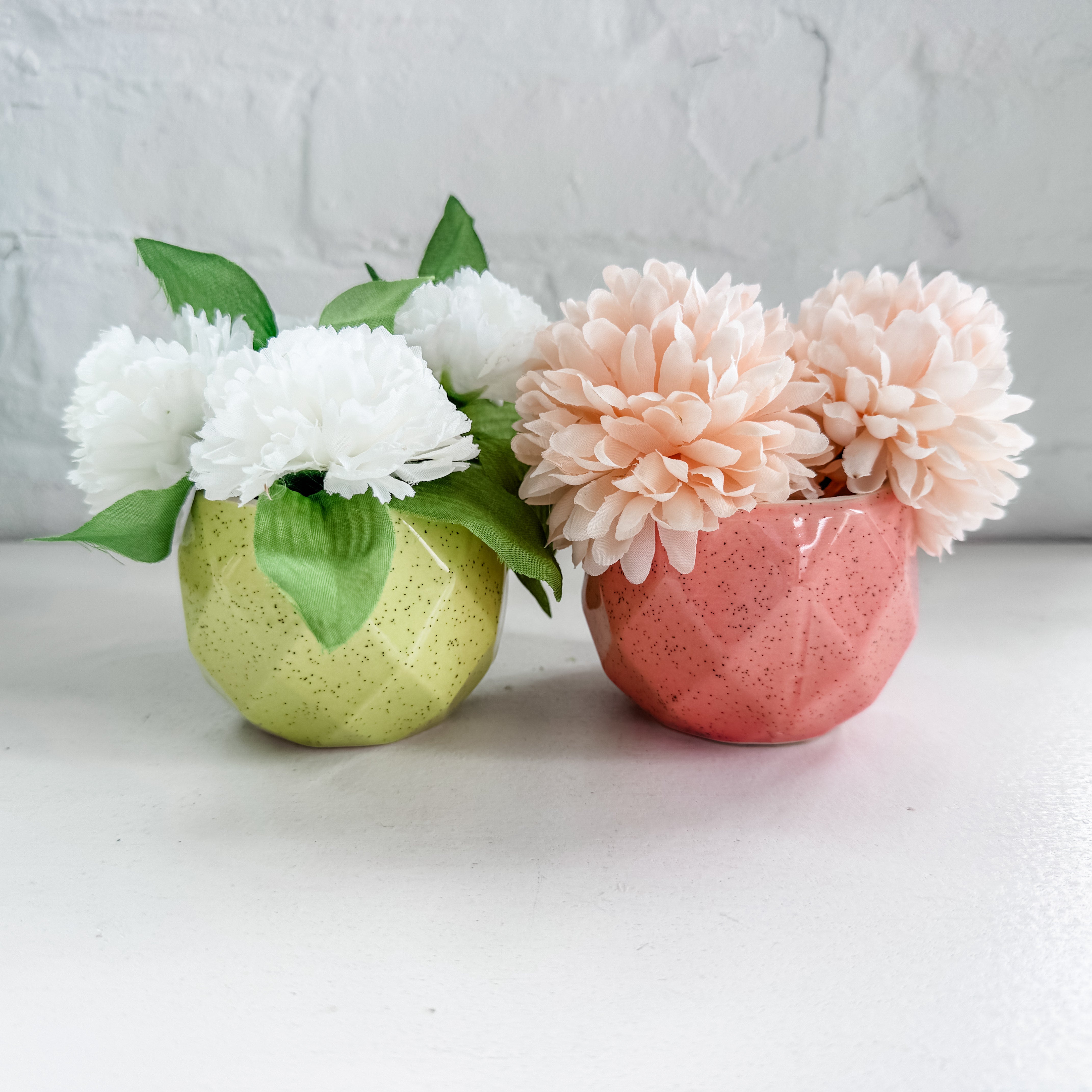 Wicked Inspired Set of Ceramic Plant & Flower Pots - Pink + Green