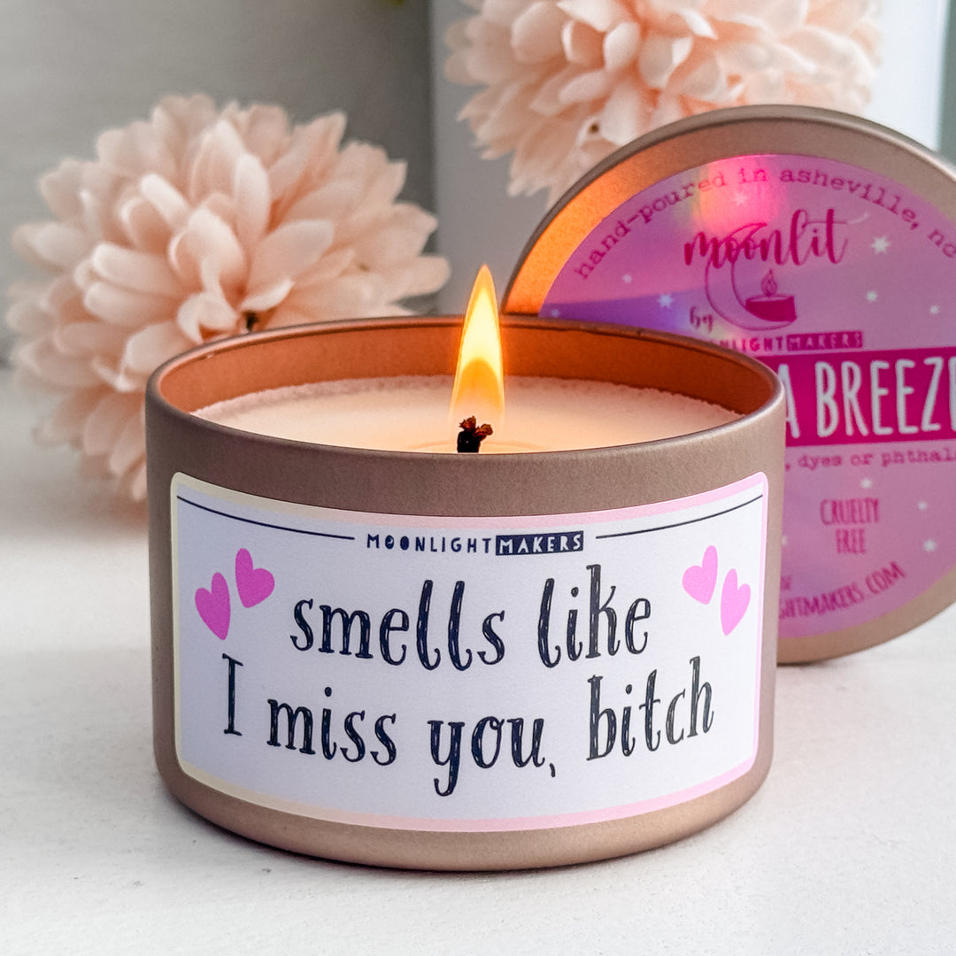 Smells Like I Miss You, Bitch - 8oz Rose Gold Candle - Vanilla Breeze - 100% Natural Soy Wax - MoonlightMakers