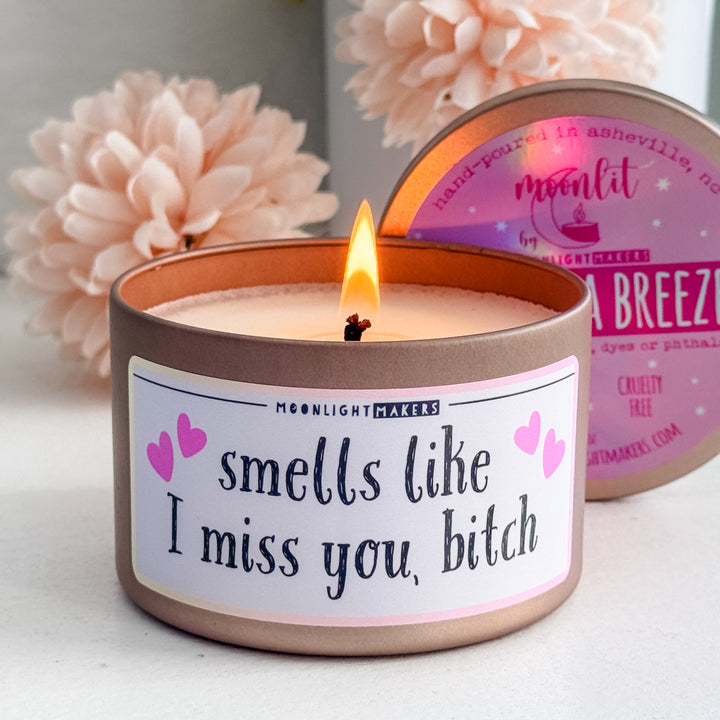 Smells Like I Miss You, Bitch - 8oz Rose Gold Candle - Vanilla Breeze - 100% Natural Soy Wax
