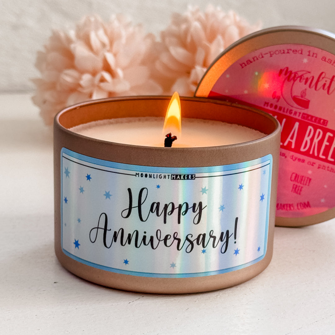 Happy Anniversary - 8oz Rose Gold Candle - Vanilla Breeze - 100% Natural Soy Wax