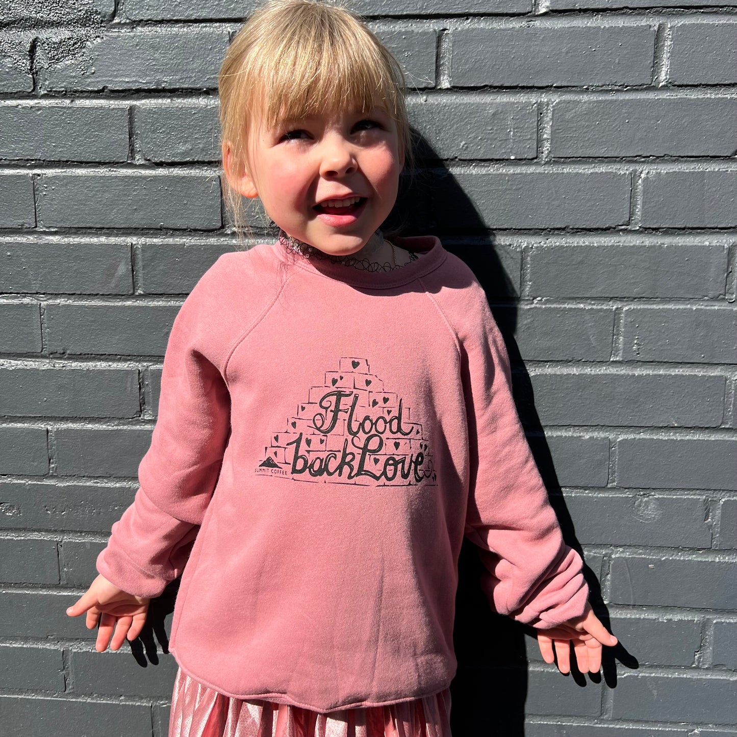 Summit Coffee Fundraiser - Kid's Sweatshirt - Flood Back Love - Mauve or Gray