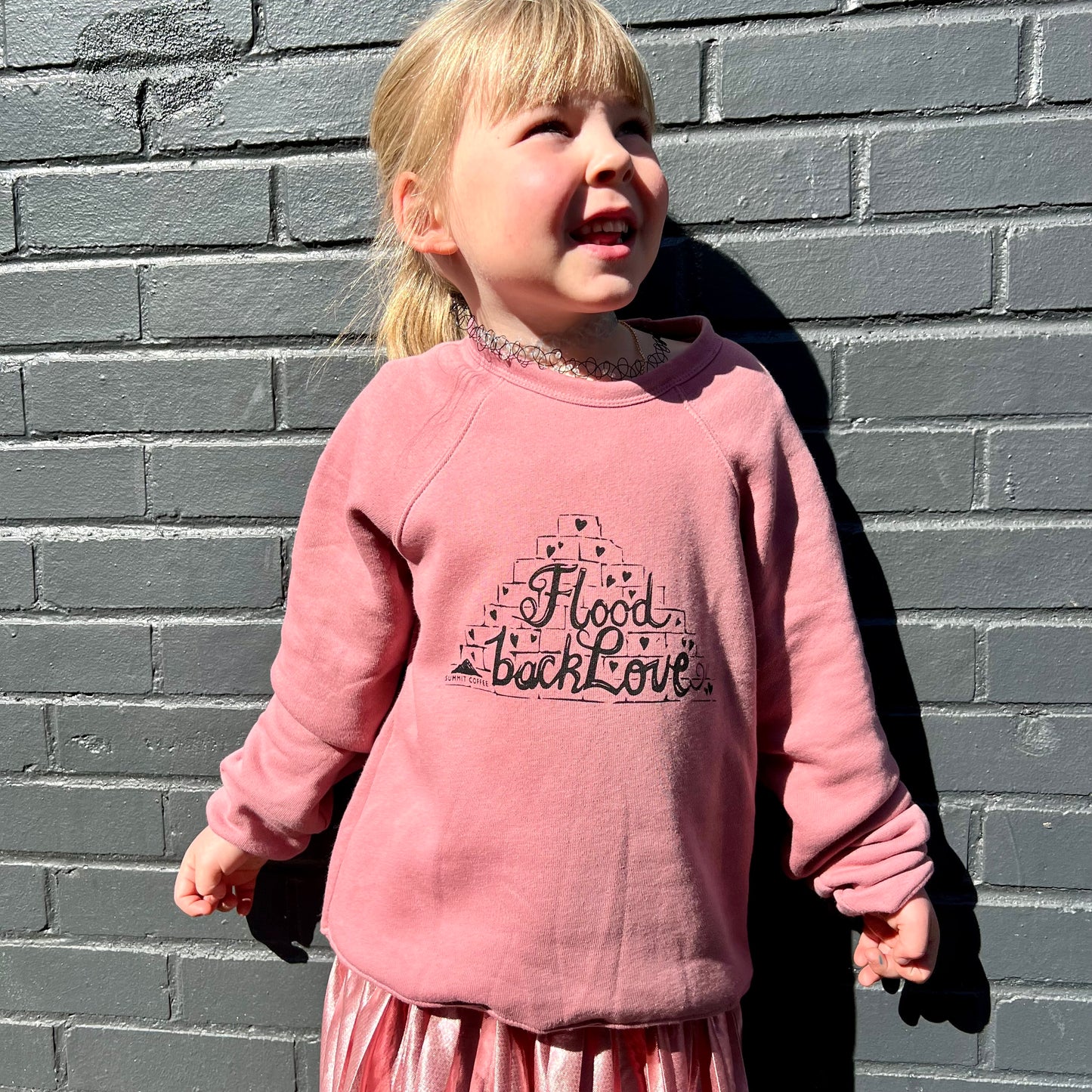 Summit Coffee Fundraiser - Kid's Sweatshirt - Flood Back Love - Mauve or Gray