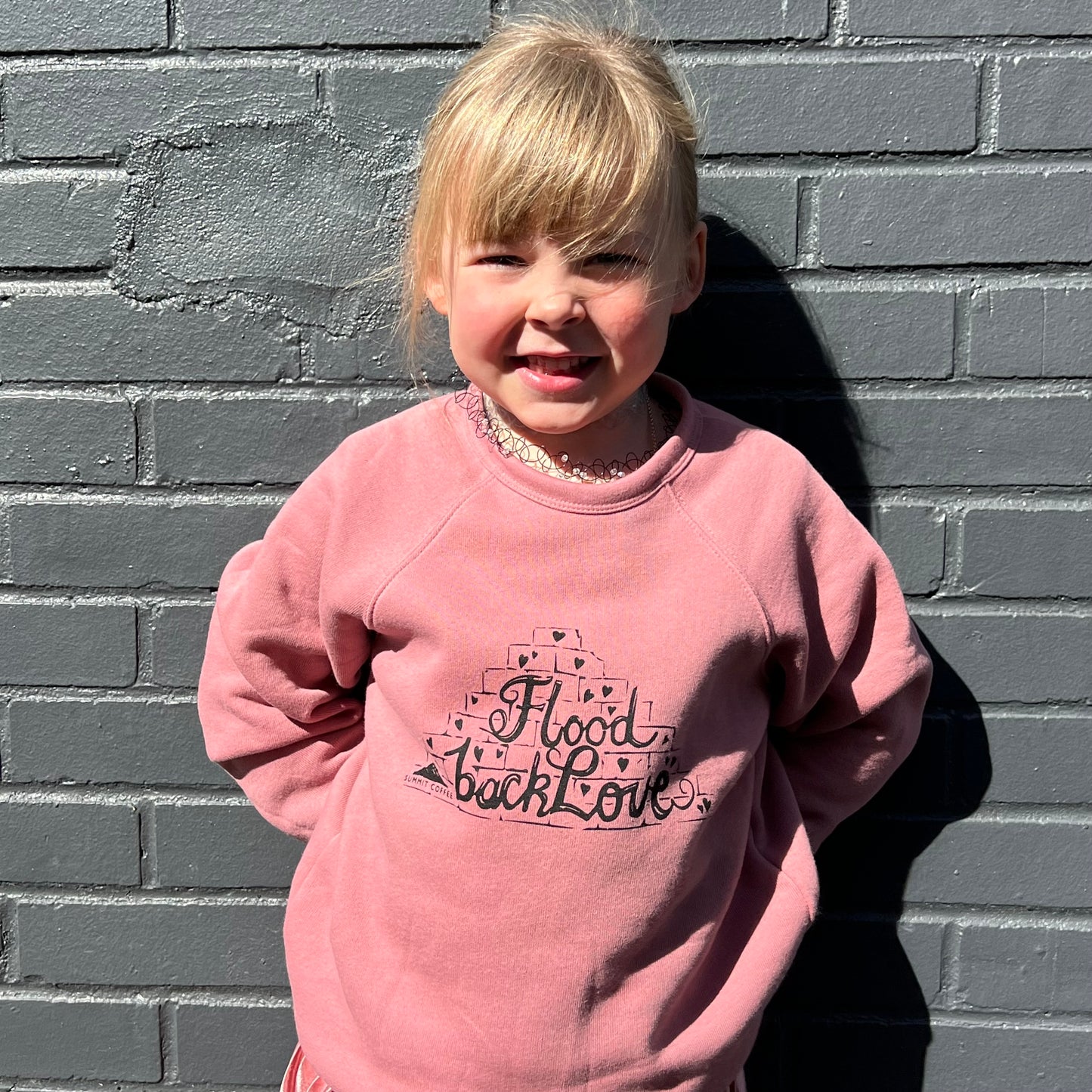 Summit Coffee Fundraiser - Kid's Sweatshirt - Flood Back Love - Mauve or Gray