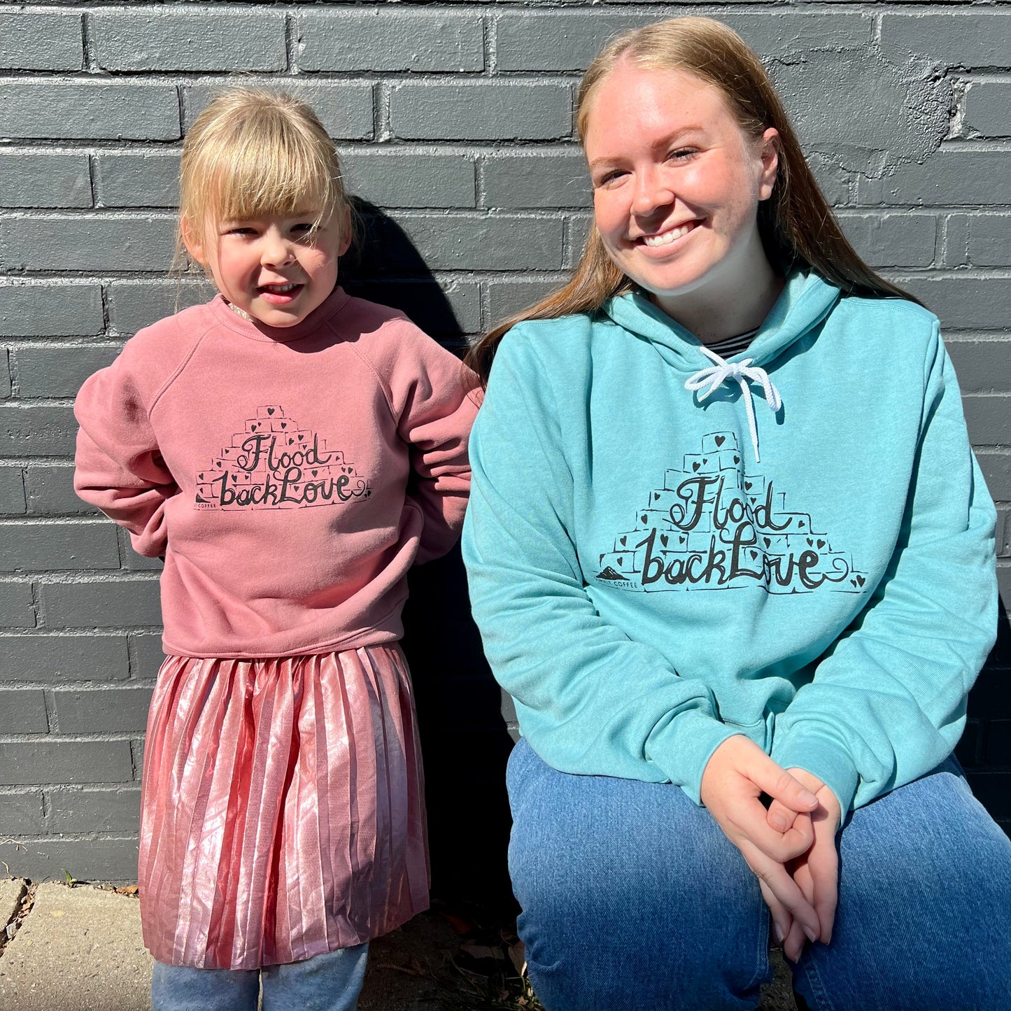 Summit Coffee Fundraiser - Kid's Sweatshirt - Flood Back Love - Mauve or Gray