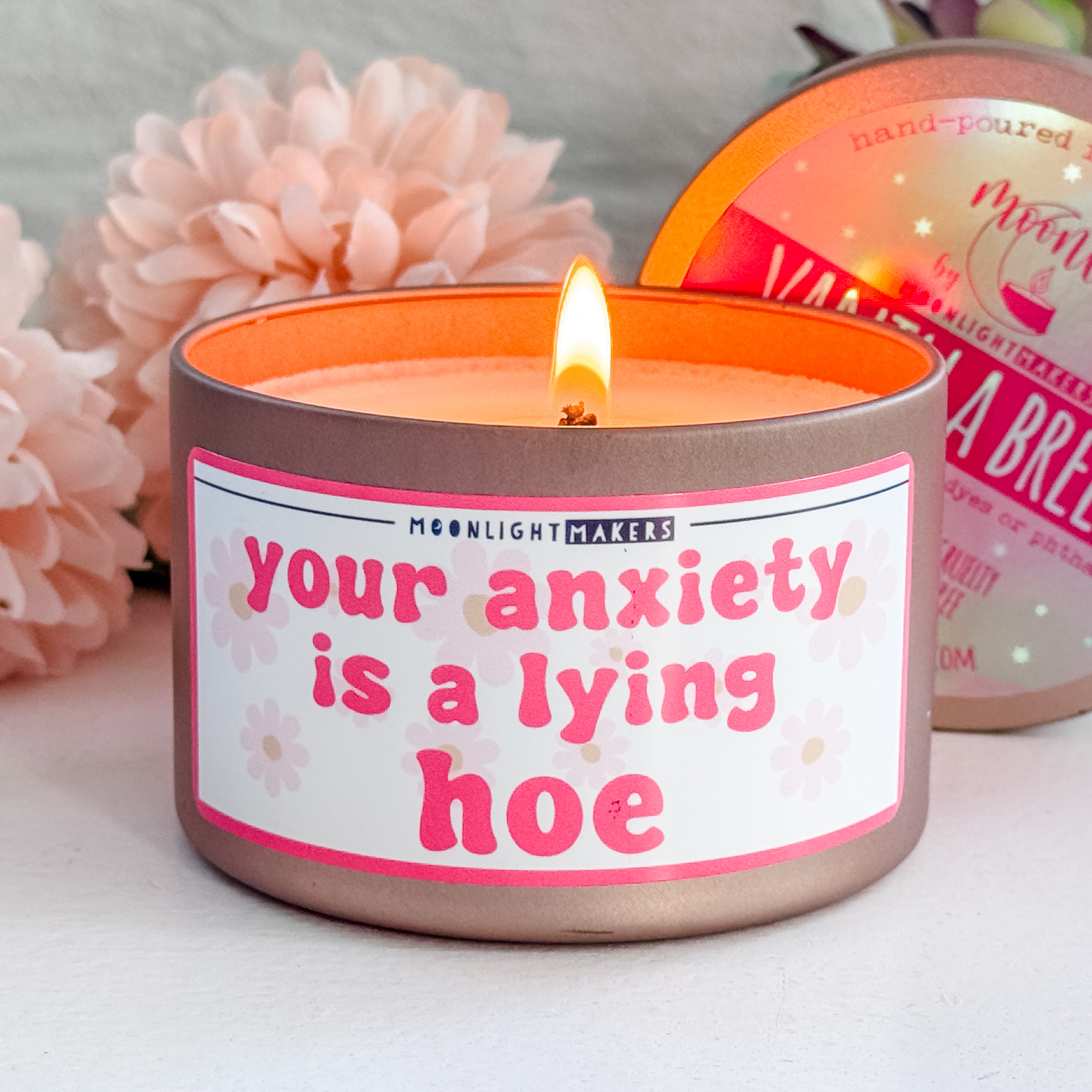 Your Anxiety Is A Lying Hoe - 8oz Rose Gold Candle - Vanilla Breeze - 100% Natural Soy Wax
