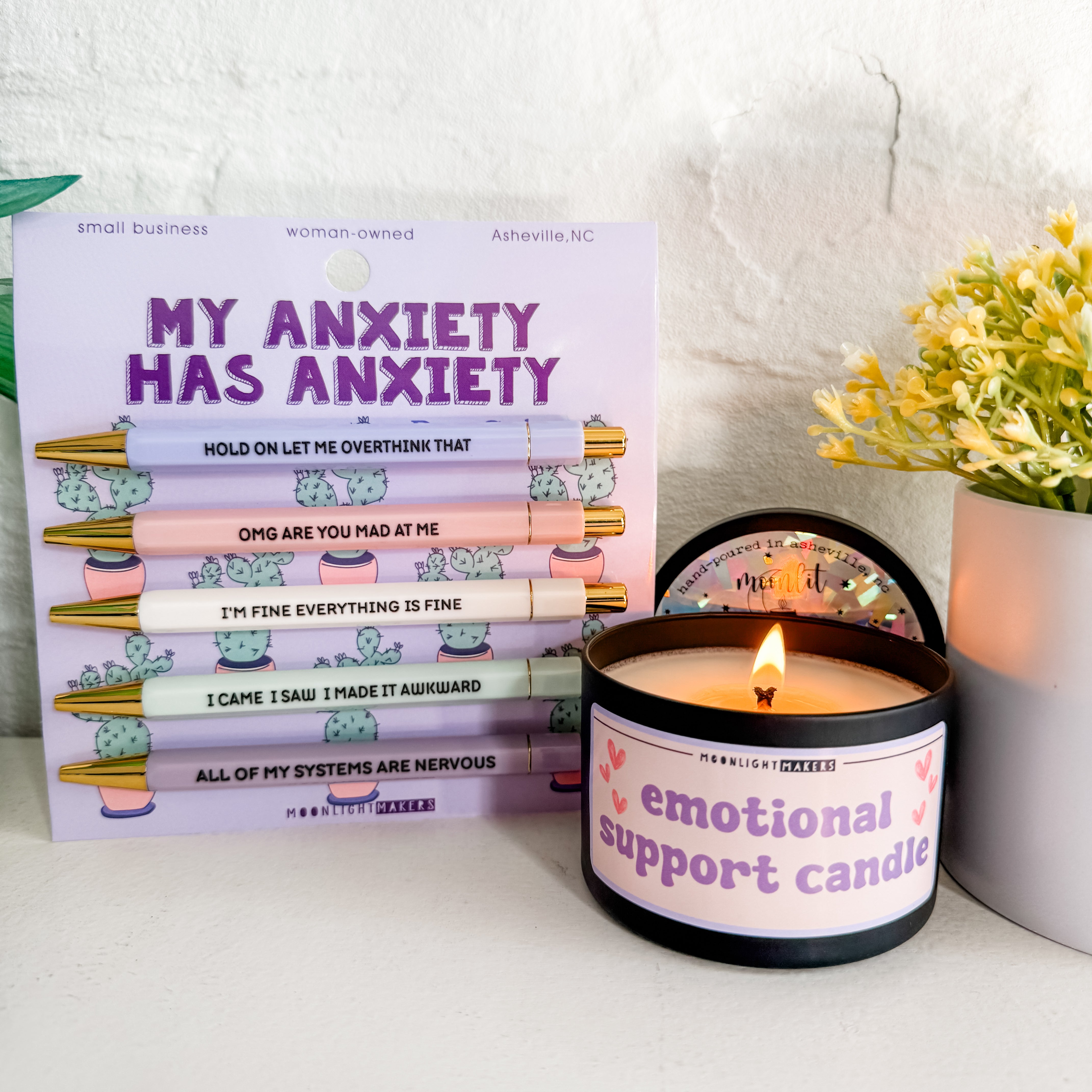 My Anxiety Has Anxiety Bundle - Anxiety Pens + Emotional Support Candle