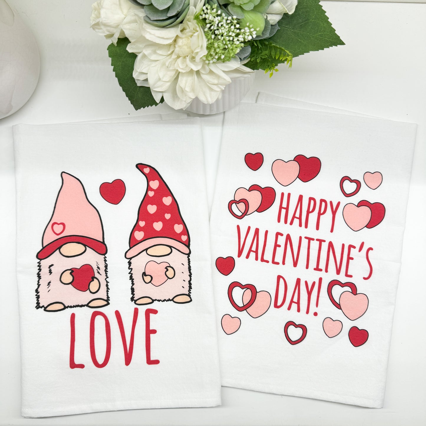Happy Valentine's Day + Gnome Love - Set of 2 Full Color Dish Towels