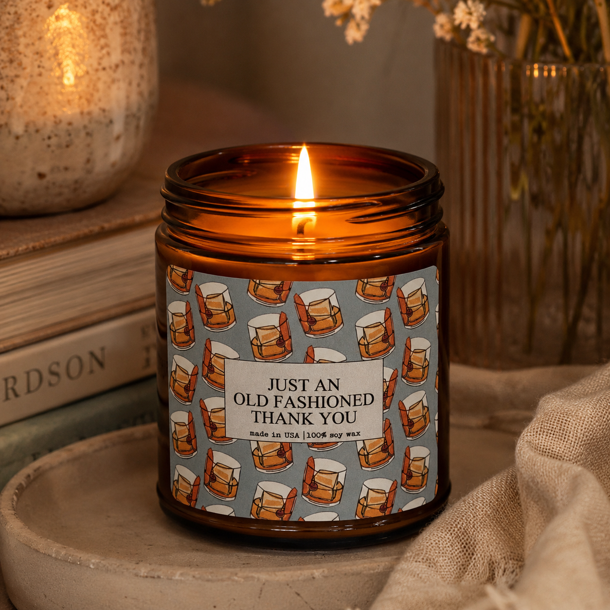 Just An Old Fashioned Thank You - 9oz Amber Glass Jar Soy Candle - Choose Your Scent