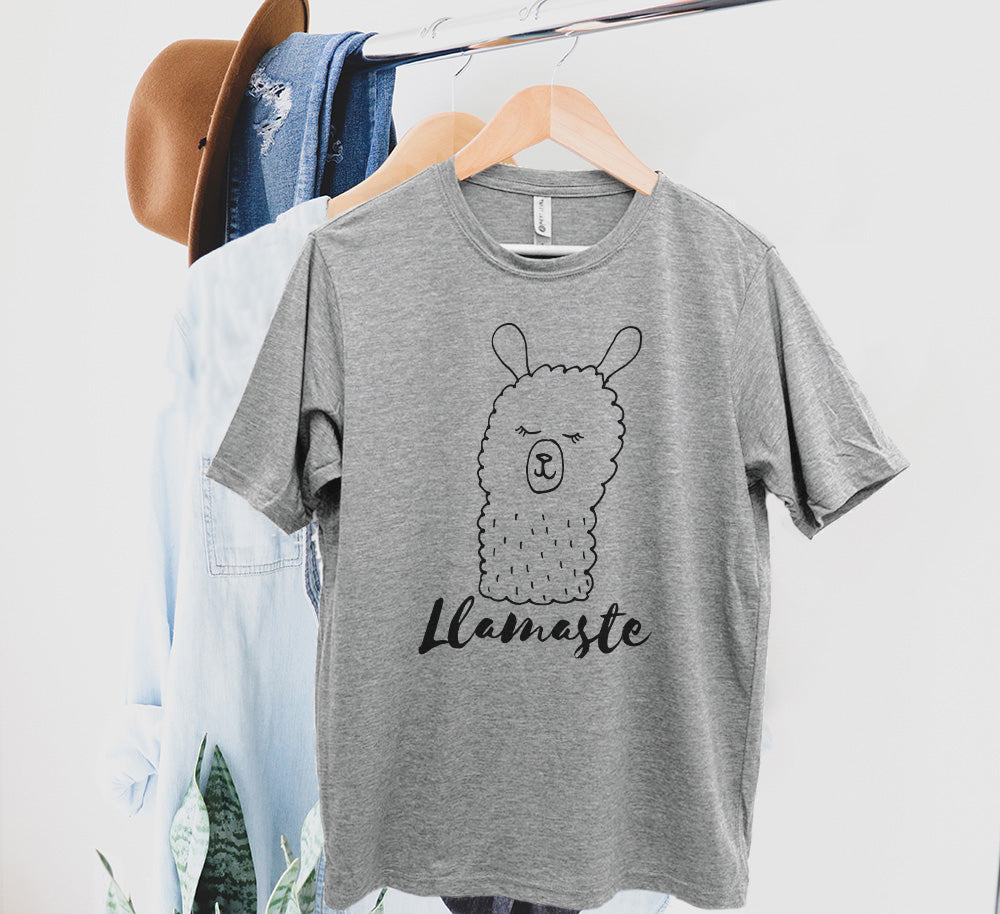 Llamaste (Llama/ Yoga) - Men's / Unisex Tee - Stonewash Blue, Sage, Lavender, or Heather Gray