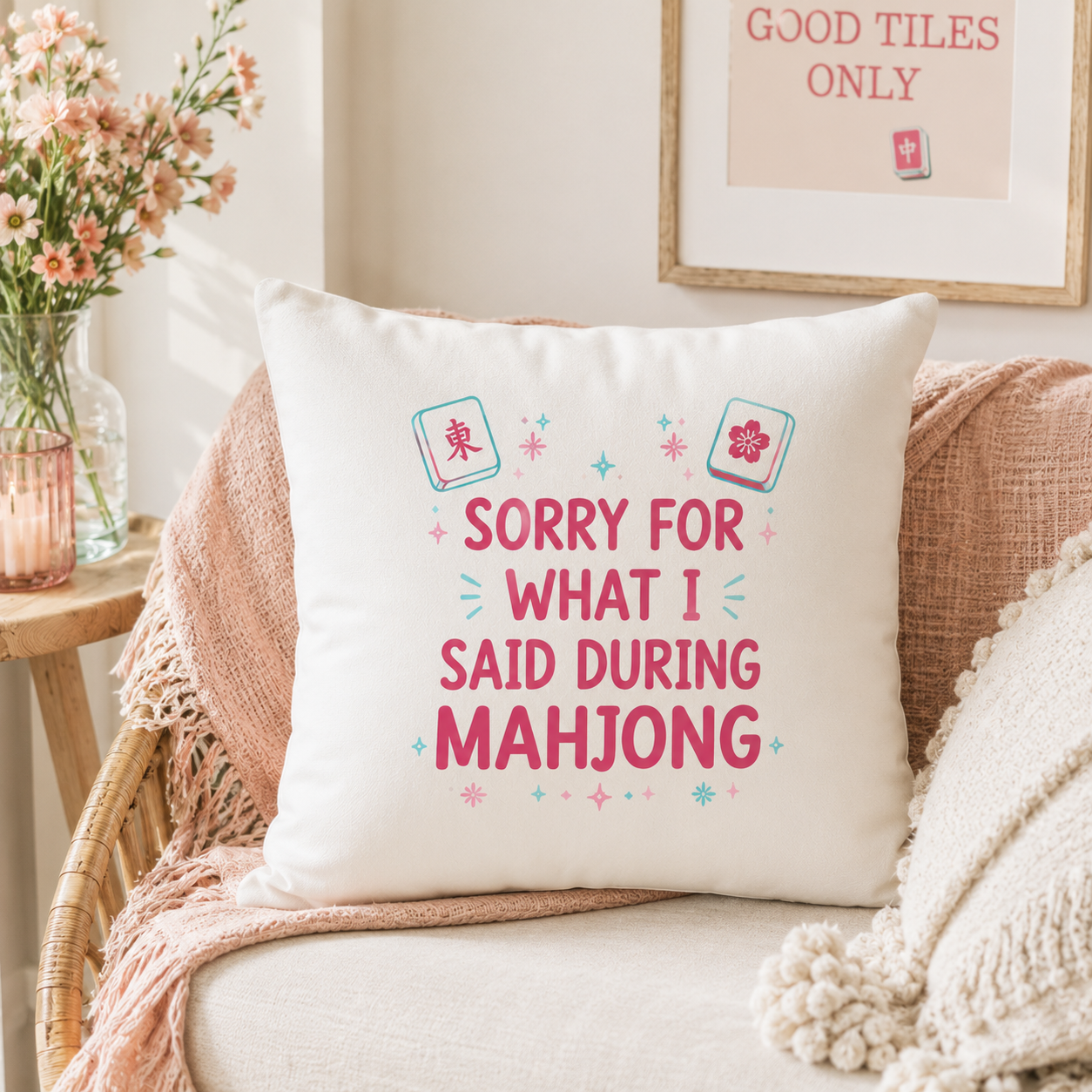 Mahjong Throw Pillow | Funny Mahjong Gift | Sorry For What I Said