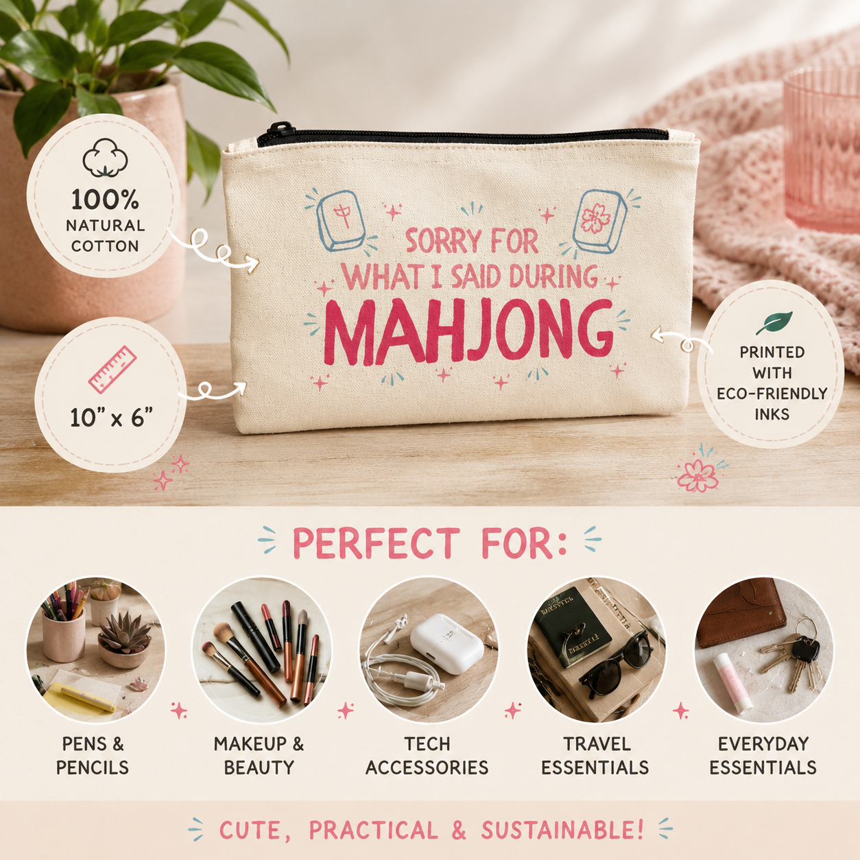 Sorry For What I Said During Mahjong - Zipper Pouch