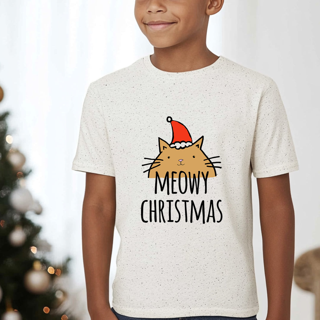 Meowy Christmas - Christmas Kid's Tee - Oatmeal