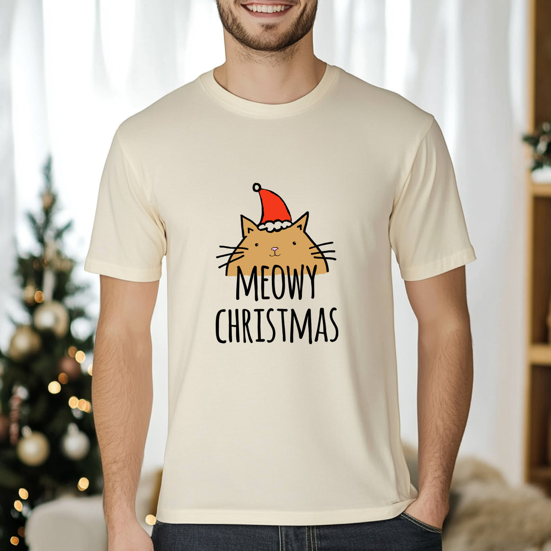 Meowy Christmas - Christmas Men's / Unisex Tee - Oatmeal