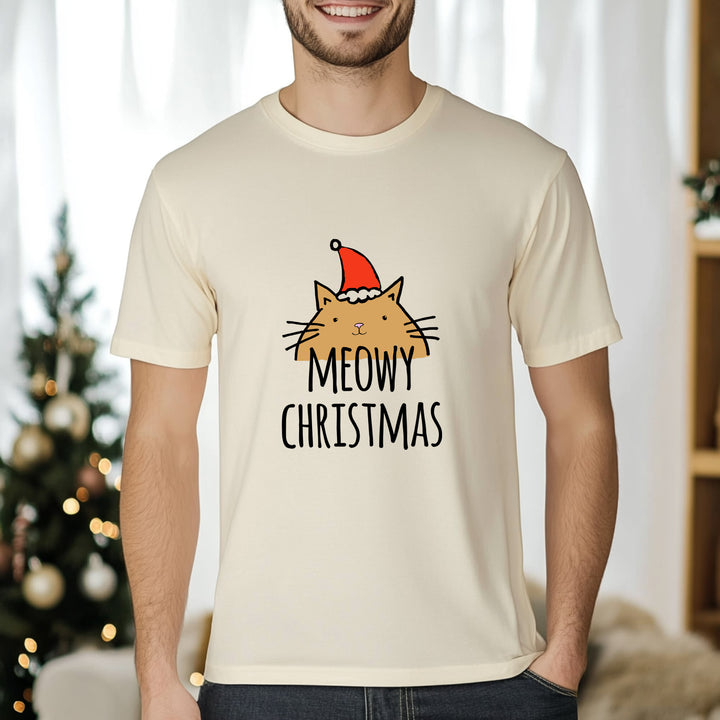Meowy Christmas - Christmas Men's / Unisex Tee - Oatmeal