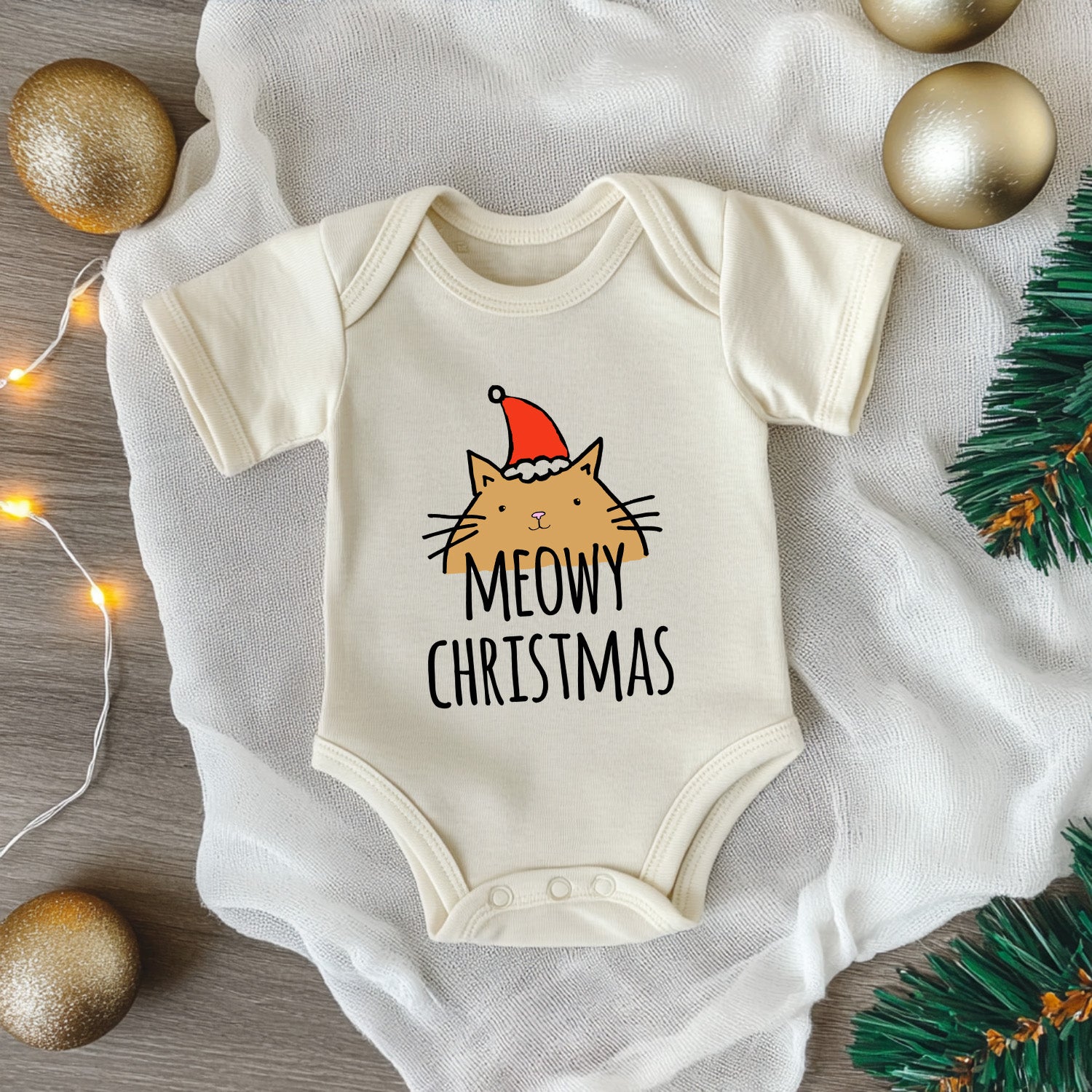 Meowy Christmas - Christmas Onesie - Oatmeal