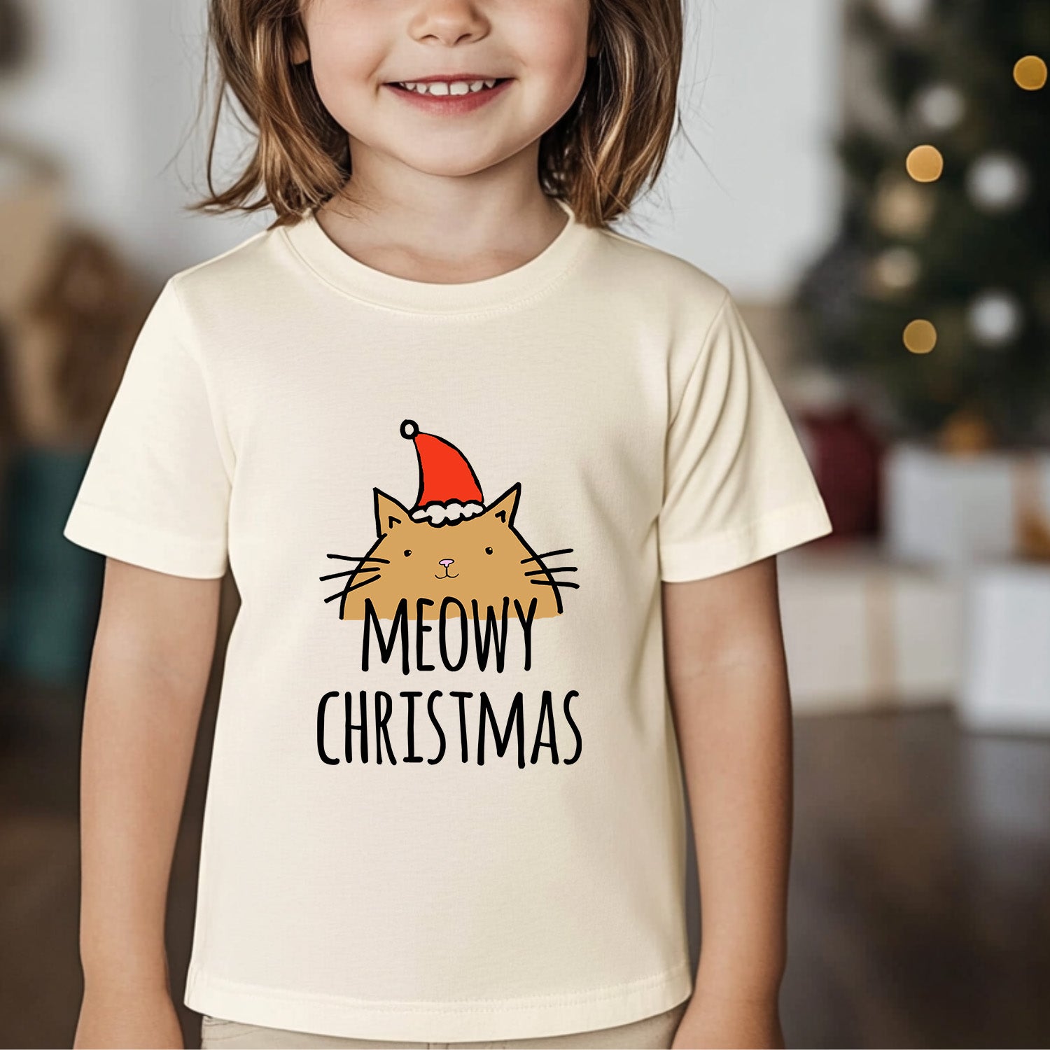 Meowy Christmas - Christmas Toddler Tee - Oatmeal