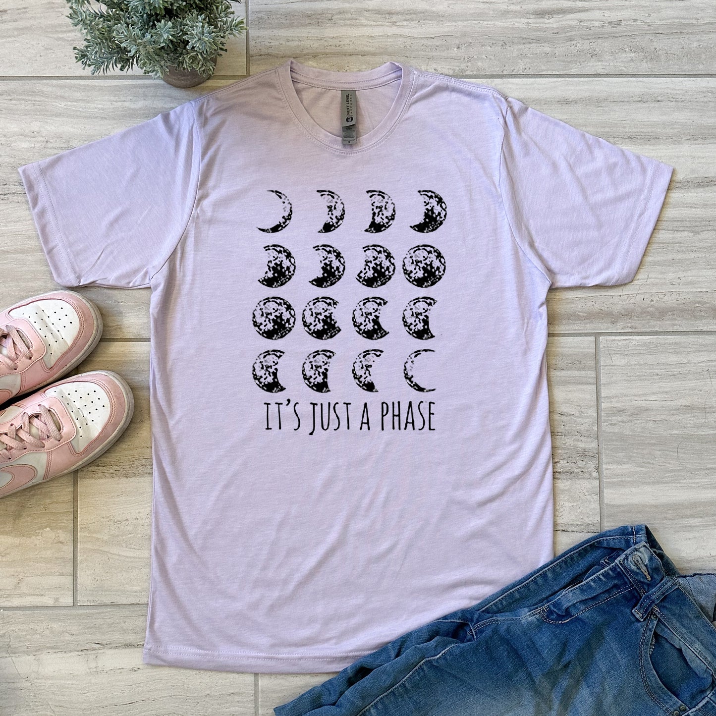 It's Just A Phase - Moon - Men's / Unisex Tee - Stonewash Blue, Sage, Lavender, or Heather Gray