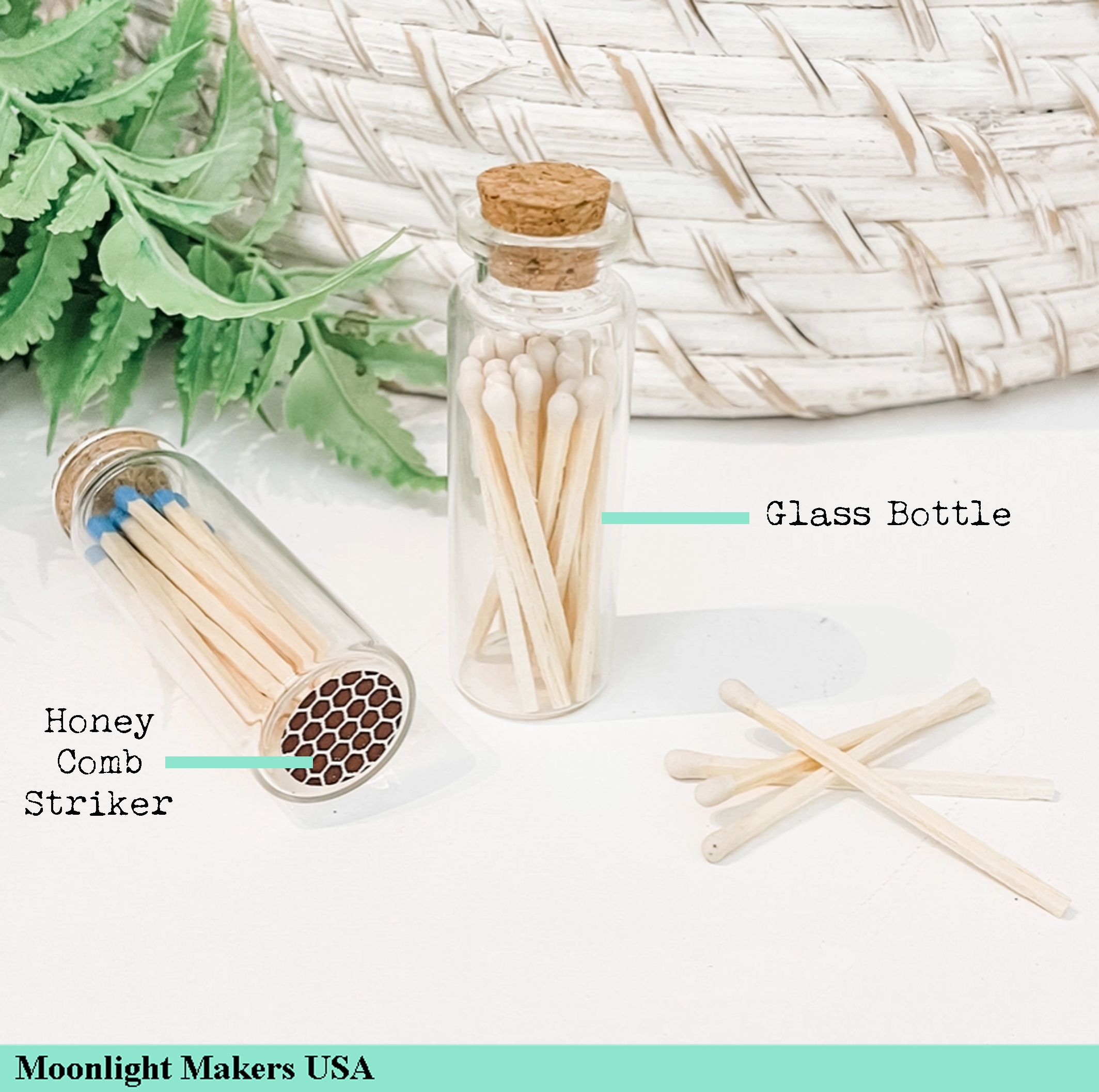 Fancy Safety Matches in Glass Vial - 8 COLORS - 20 Matches (MV20)