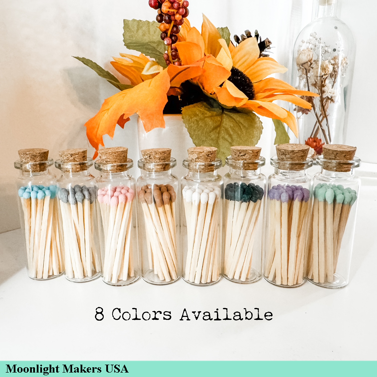 Fancy Safety Matches in Glass Vial - 8 COLORS - 20 Matches (MV20)