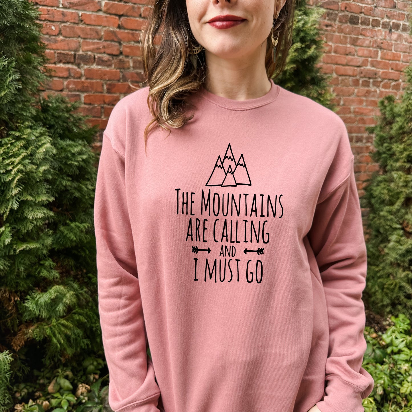 The Mountains Are Calling And I Must Go - Unisex Sweatshirt - Heather Gray, Dusty Blue, Mauve, or Gold