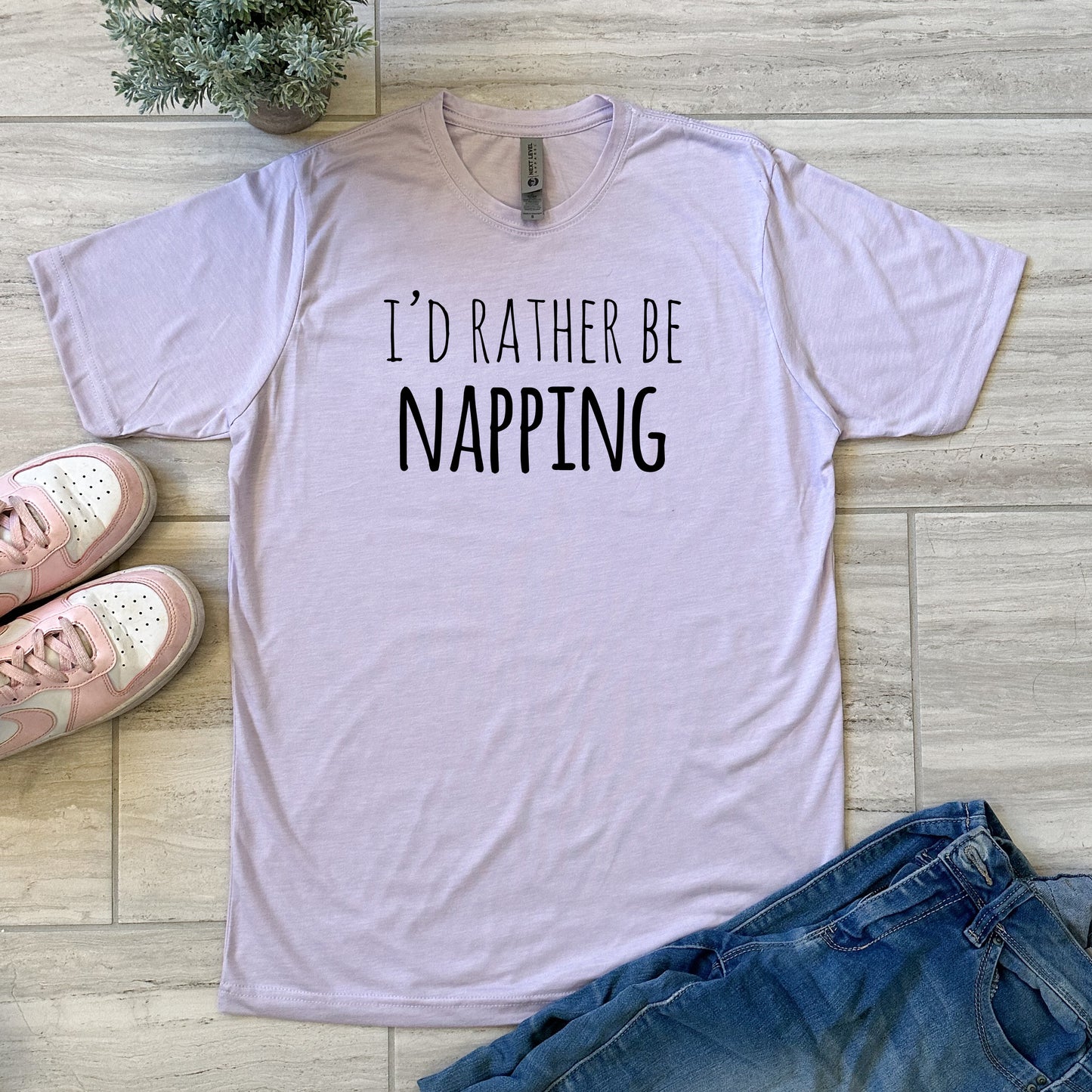 I'd Rather Be Napping - Men's / Unisex Tee - Stonewash Blue, Sage, Lavender, or Heather Gray