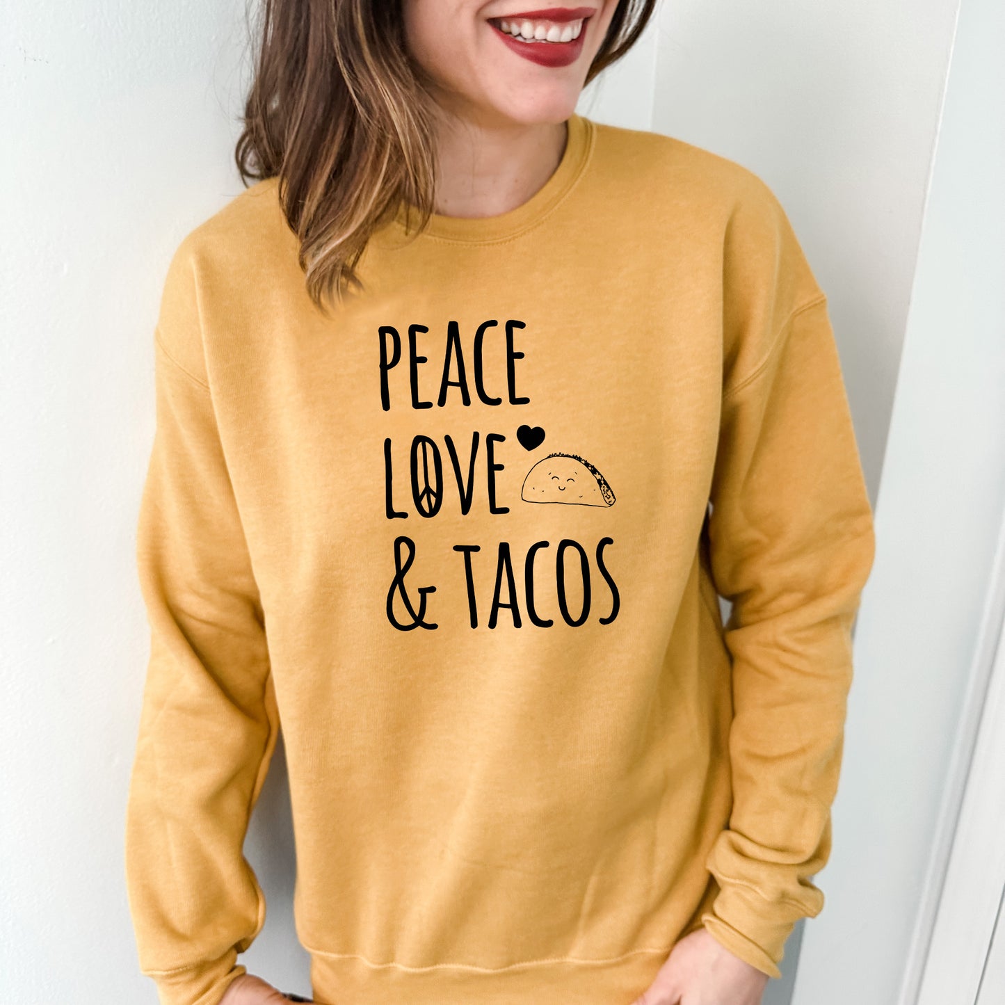 Peace Love & Tacos - Unisex Sweatshirt - Heather Gray, Dusty Blue, Mauve, or Gold