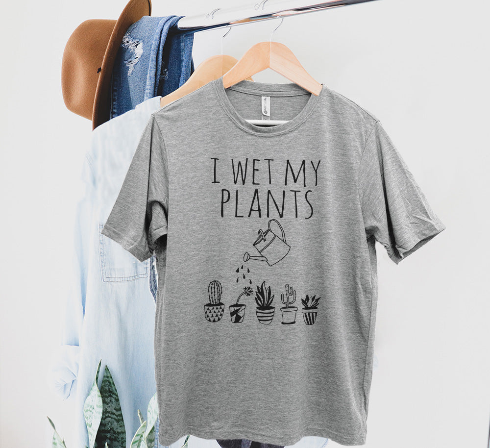 I Wet My Plants - Men's / Unisex Tee - Stonewash Blue, Sage, Lavender, or Heather Gray